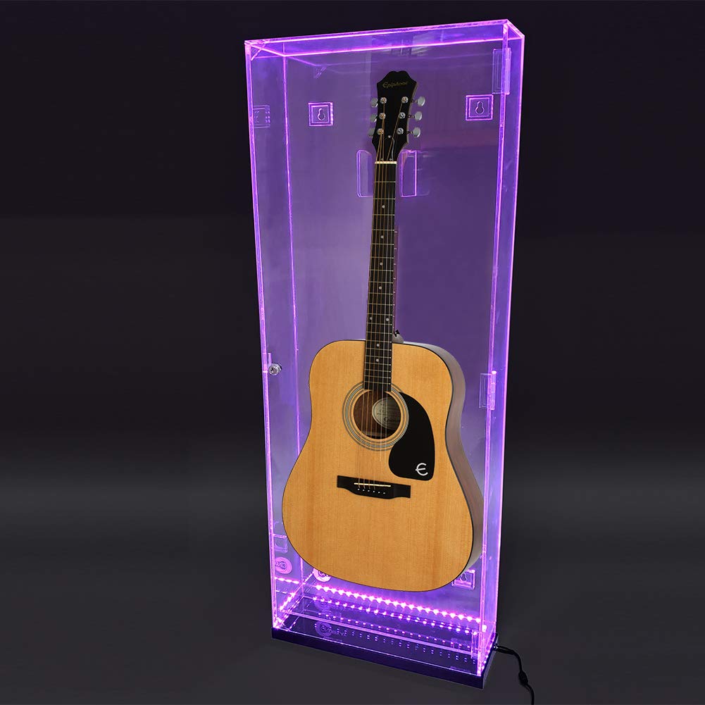 OnDisplay Deluxe Acrylic Wall Mounted & Tabletop Electric Guitar Display Case with UV Protection & LED Lights - Perfect for Home, Studio, or Music Store Guitar Showcase