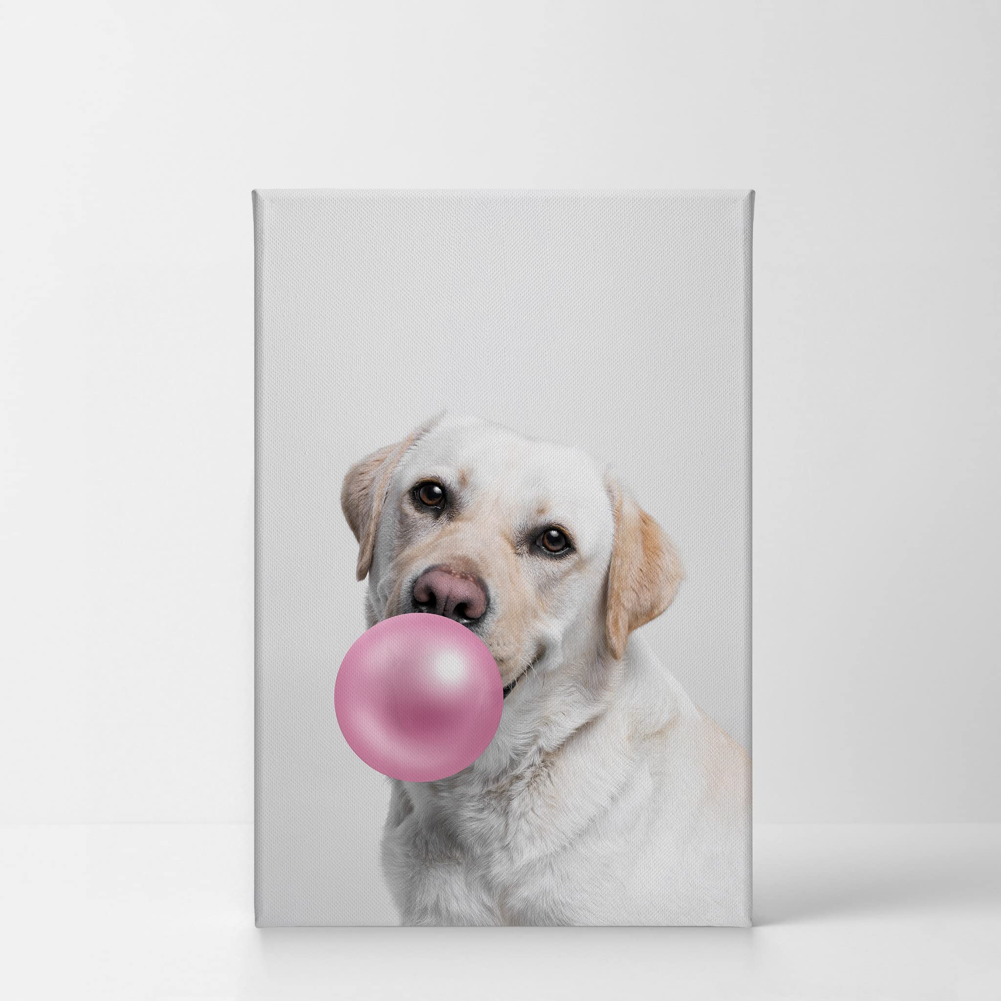 Cute Labrador Retriever Dog Bubble Gum Pop Art Canvas Print - Pink Animal Wall Decor for Kids Room, Nursery & Home - 40x30 Inch Made in USA | Perfect for Pet Lovers & Modern Interior Design
