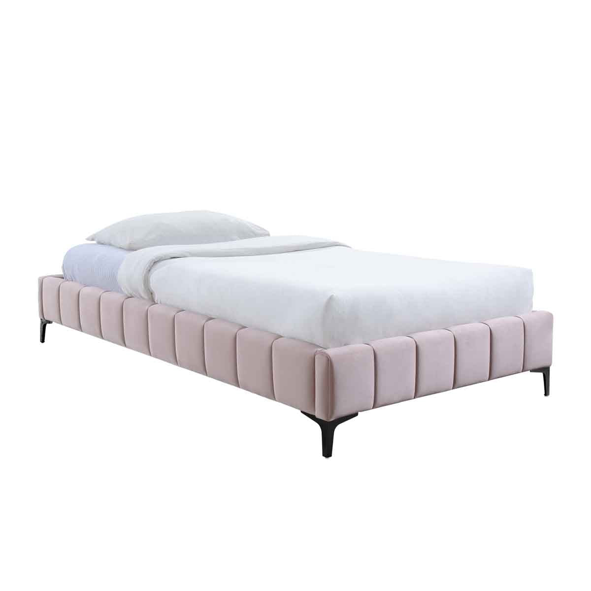 Georgia Velvet King Single Bed Frame (Blush) - Luxurious Upholstered Bed Frame for Small Spaces, Perfect for Guest Rooms, Apartments & Dormitories