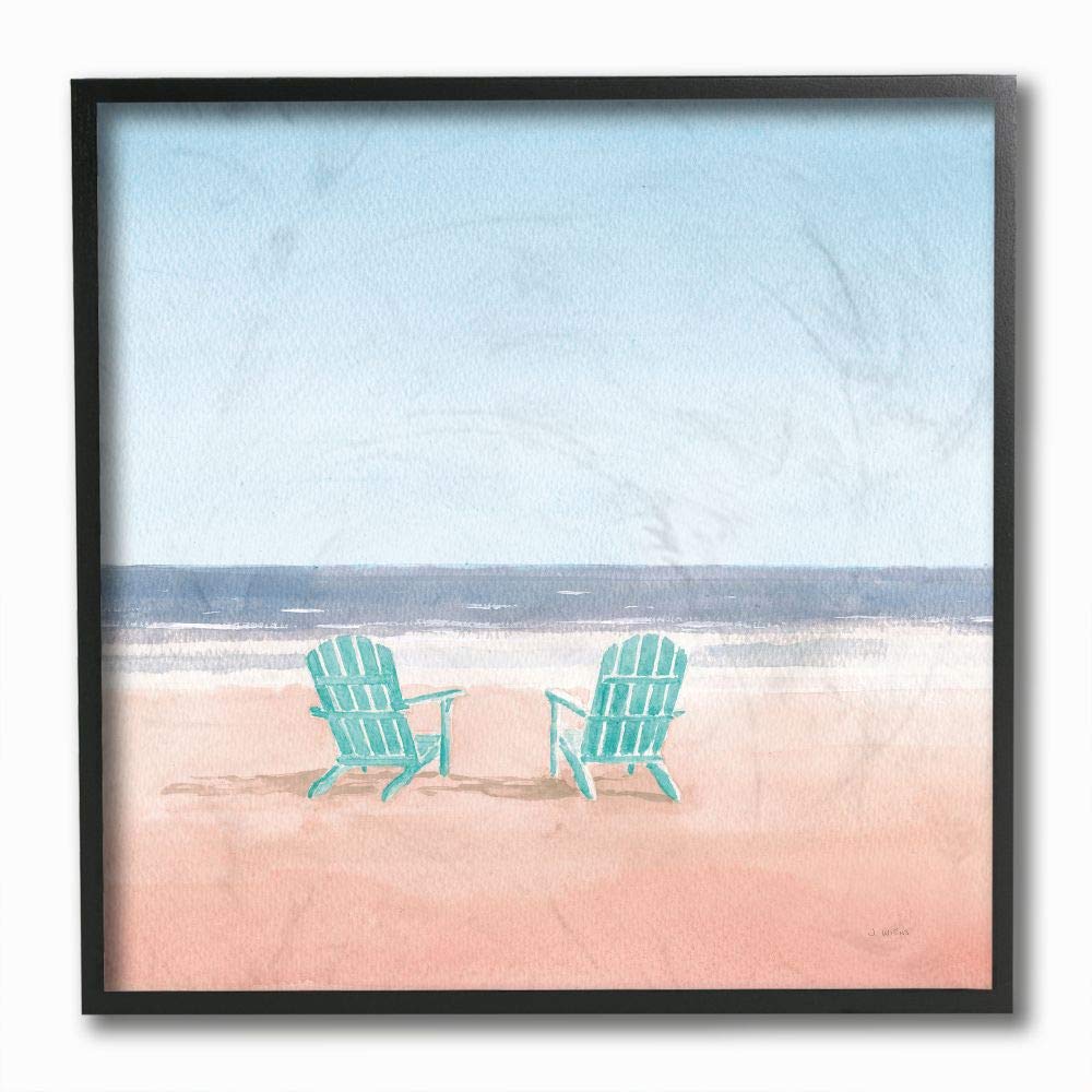 Stupell Industries Turquoise Chairs on Pastel Watercolor Beach Wall Art - 12x12 Black Framed Canvas Print by James Wiens - Perfect for Living Room, Bedroom & Office Decor