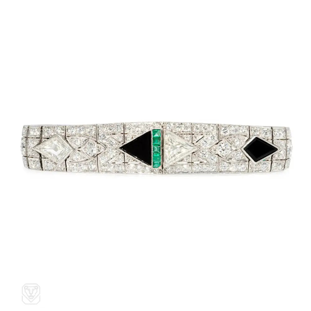 Art Deco Style Onyx, Emerald & Diamond Bracelet for Women – Vintage Luxury Jewelry for Parties, Weddings & Special Occasions