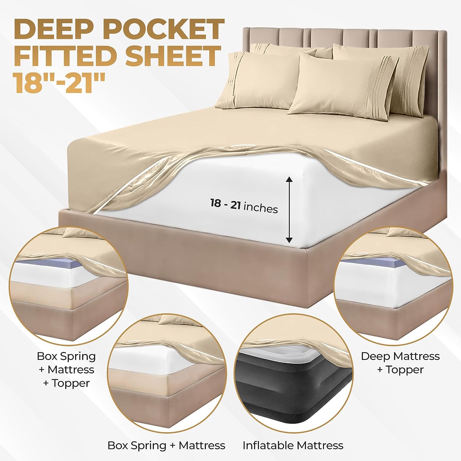 Luxury 1000 Thread Count Egyptian Cotton Deep Pocket Bed Sheet Set - Queen Size, Ultra Soft & Breathable for All-Season Comfort - Perfect for Master Bedroom, Guest Room, or Vacation Home