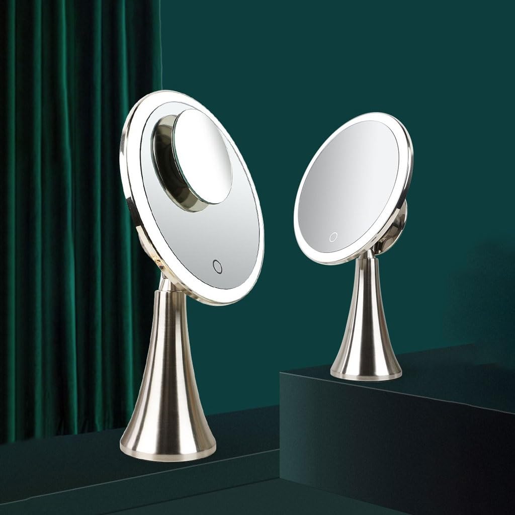 Nordic LED Makeup Mirror with Smart Touch Control - Large Lighted Vanity Mirror for Makeup & Dressing Table - Portable Desktop Cosmetic Mirror with Adjustable Brightness - Perfect for Home, Salon, and Travel Beauty Routine