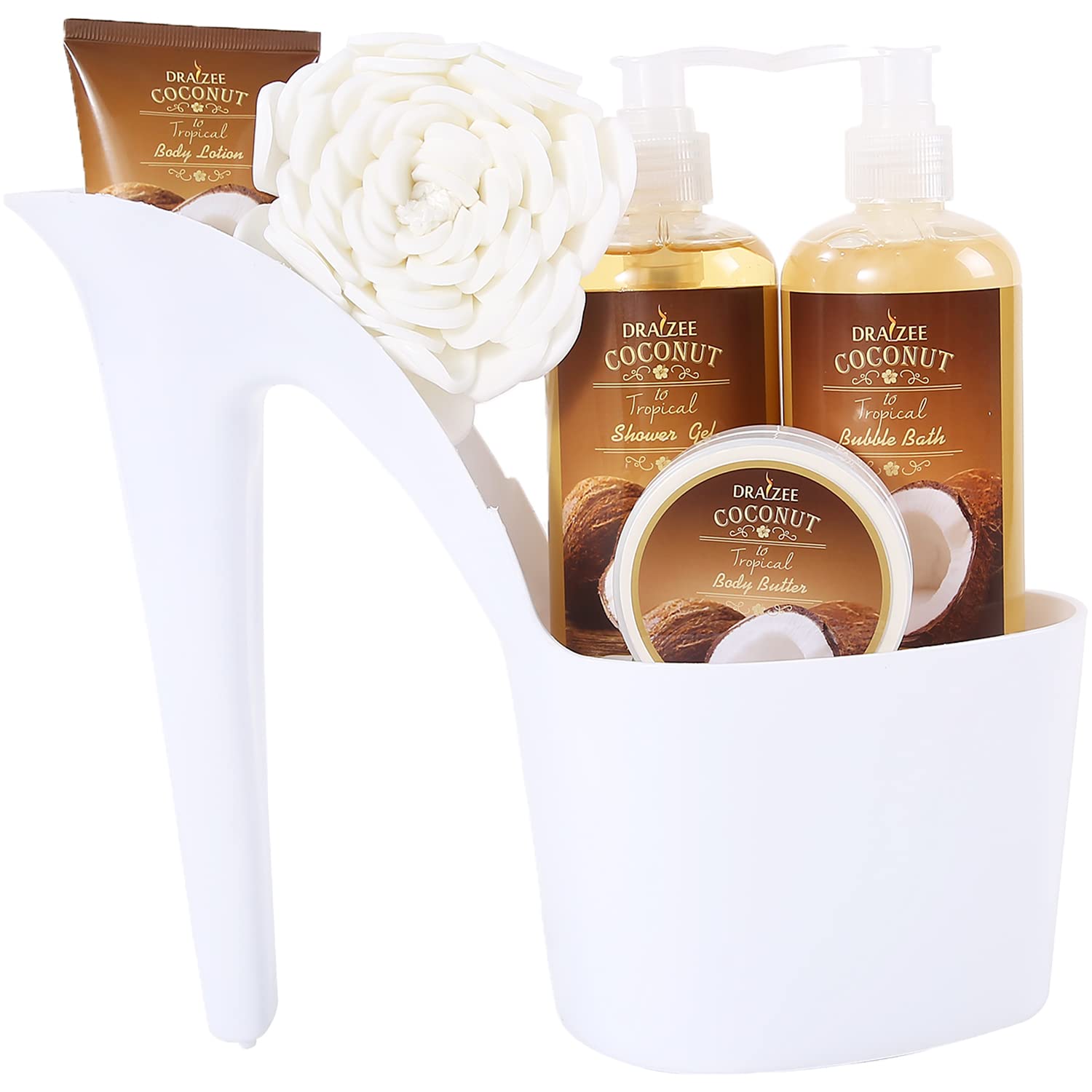 Luxury Spa Gift Set for Mom - 4 Floral Scents (Rose, Lavender, Coconut, British Rose) with Shower Gel, Bubble Bath, Body Butter & Lotion | Perfect Mother's Day Gift Basket by Draizee | Relaxing Bath & Self-Care Essentials