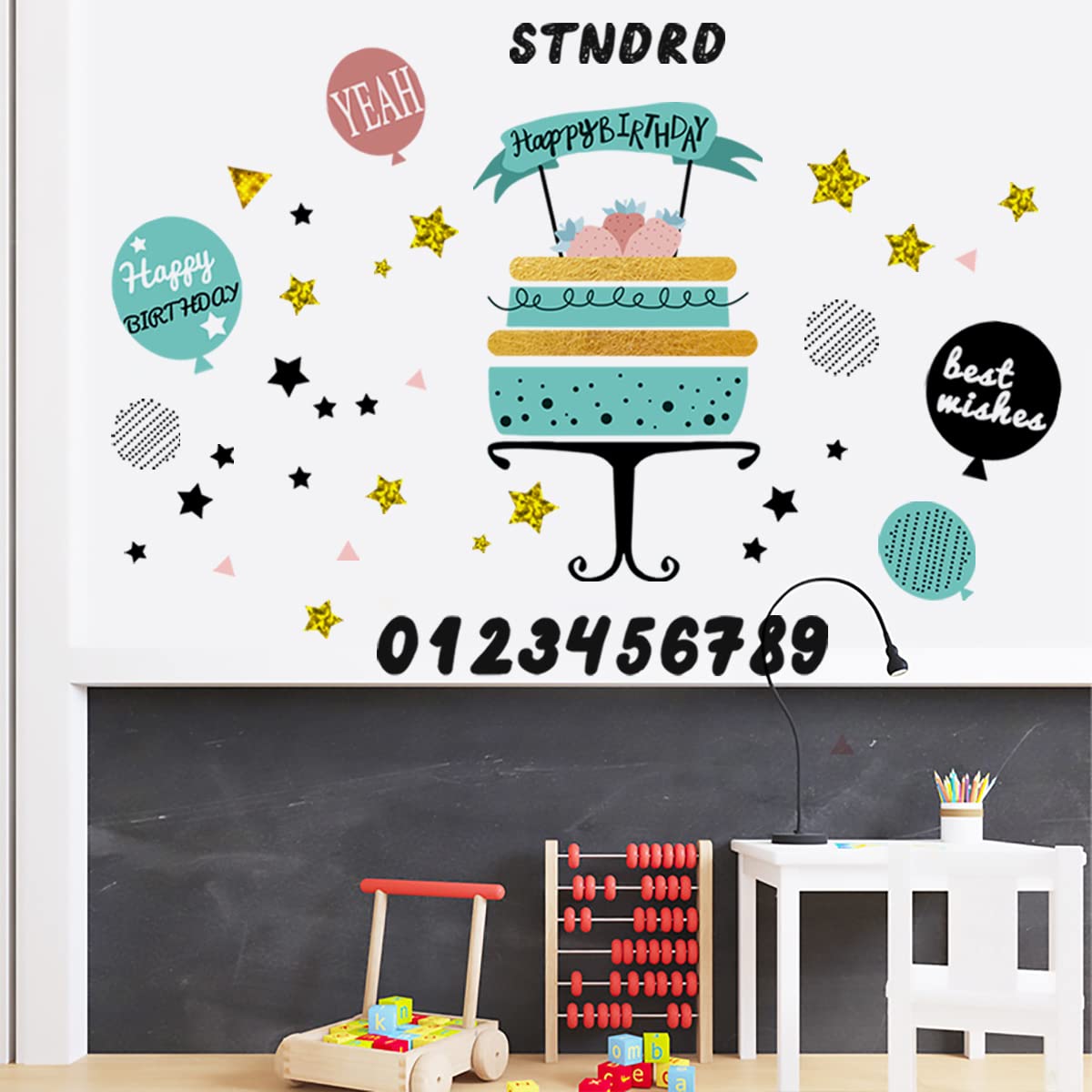 Birthday Party Wall Decals - Cute Cake & Balloon Stickers for Room Decor - Perfect for Kids Bedroom, Nursery, and Party Backdrop