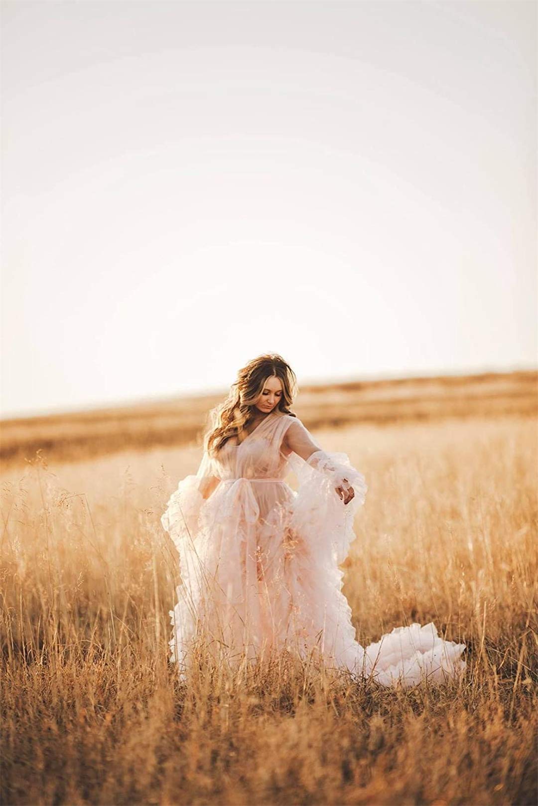 Elegant Tulle Robe - Long Lingerie Bridal Gown, Puffy Nightgown for Wedding, Boudoir Photoshoot & Romantic Occasions