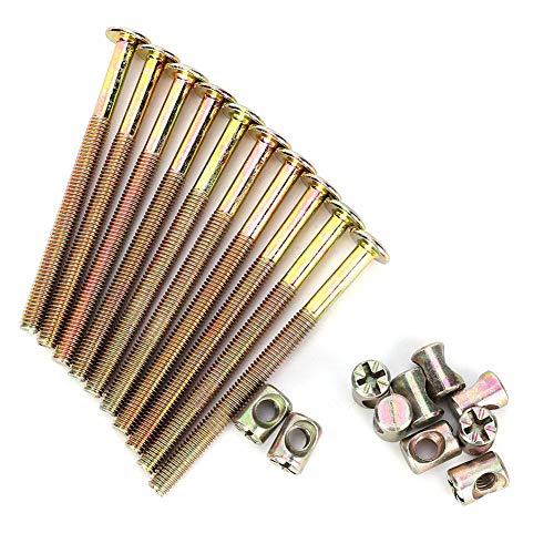 10-Pack M6 Galvanized Carbon Steel Furniture Screws with Barrel Nuts - 100mm Wood Joining Fasteners for DIY Furniture Assembly & Home Improvement Projects