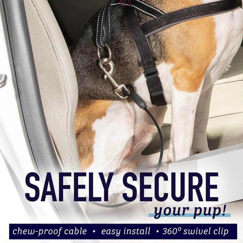 Leash Boss Heavy Duty Chew Proof Dog Car Seat Belt - No-Chew Coated Steel Rope Pet Seatbelt for Cars - 5 Sizes (26 inch) - Secure Your Pet Safely During Travel - Perfect for Road Trips, Vet Visits & Daily Commutes