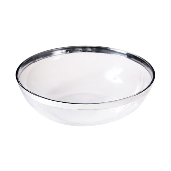 Clear Glass Salad Bowl with Silver Rim - Set of 2, Perfect for Serving, Entertaining & Food Presentation at Parties, Picnics & Family Dinners