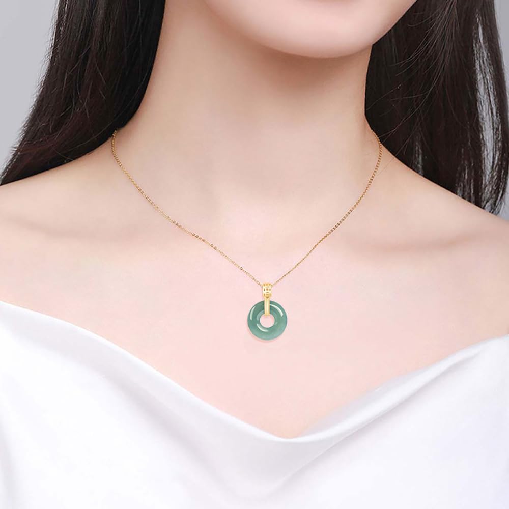 Natural Green Jade Necklaces for Women - Lucky Donut Jade Pendant Necklace, Spiritual Amulet Jewelry Gift for Birthday, Anniversary & Healing Energy
