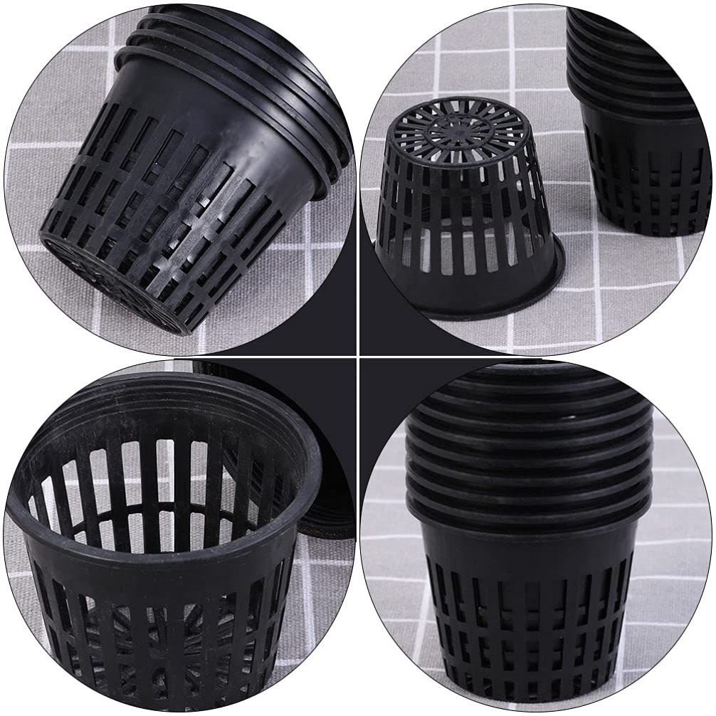 Wakauto 40 Pcs Black Plastic Orchid Planter Pots with Slotted Mesh Net Cups - Wide Lip Bucket Basket for Hydroponics, Gardening, and Indoor/Outdoor Plant Nursery (80X63mm) - Perfect for Orchids, Herbs, and Seed Starting
