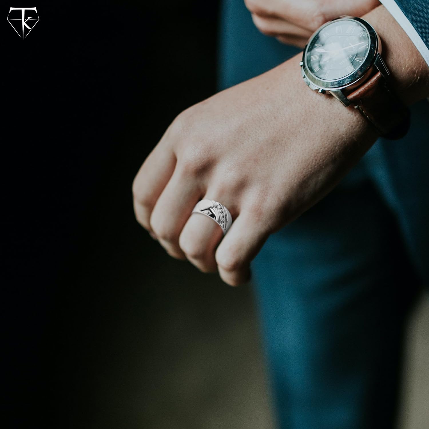 6-Stone Cubic Zirconia Sterling Silver Wedding Band for Men - Luxury Engagement Ring for Him, Dad or Husband - Fine Silver Jewelry Gift Made in USA - Perfect for Anniversaries, Proposals & Special Occasions