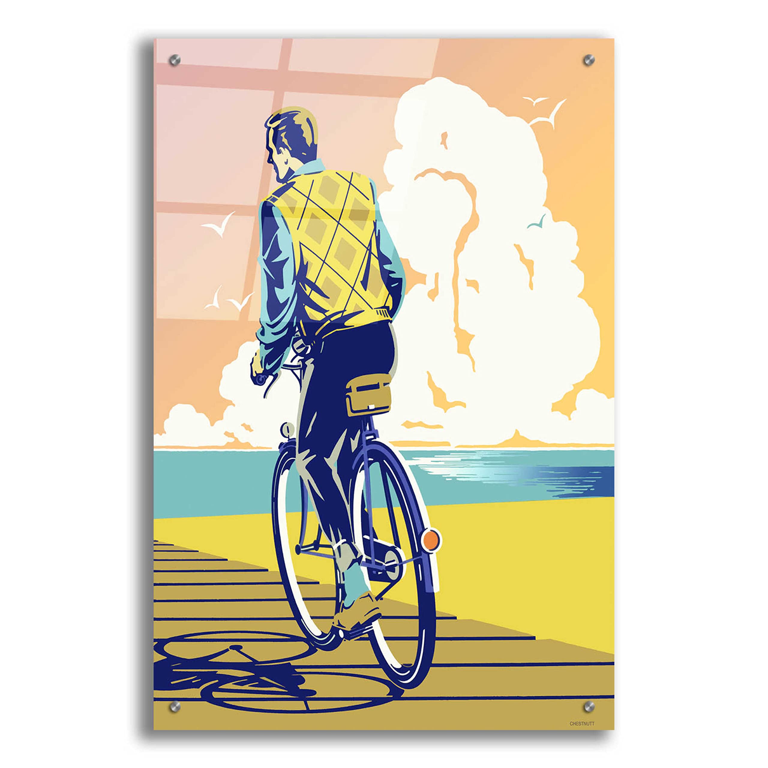 Epic Art 'Beach Bike' by David Chestnutt - Vibrant Acrylic Glass Wall Decor 24x36 Inches - Perfect for Living Room, Bedroom or Beach House Decor
