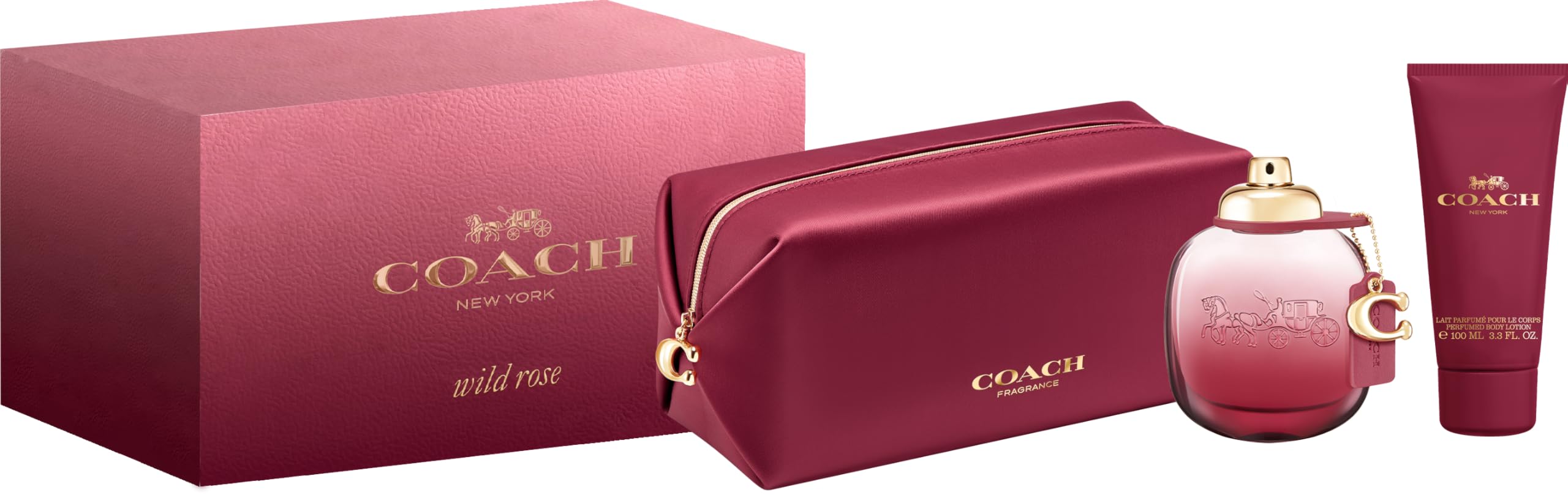 Coach Wild Rose 3 Piece Set - Women's Leather Wallet, Card Holder & Keychain Gift Set | Perfect for Everyday Use, Travel & Special Occasions