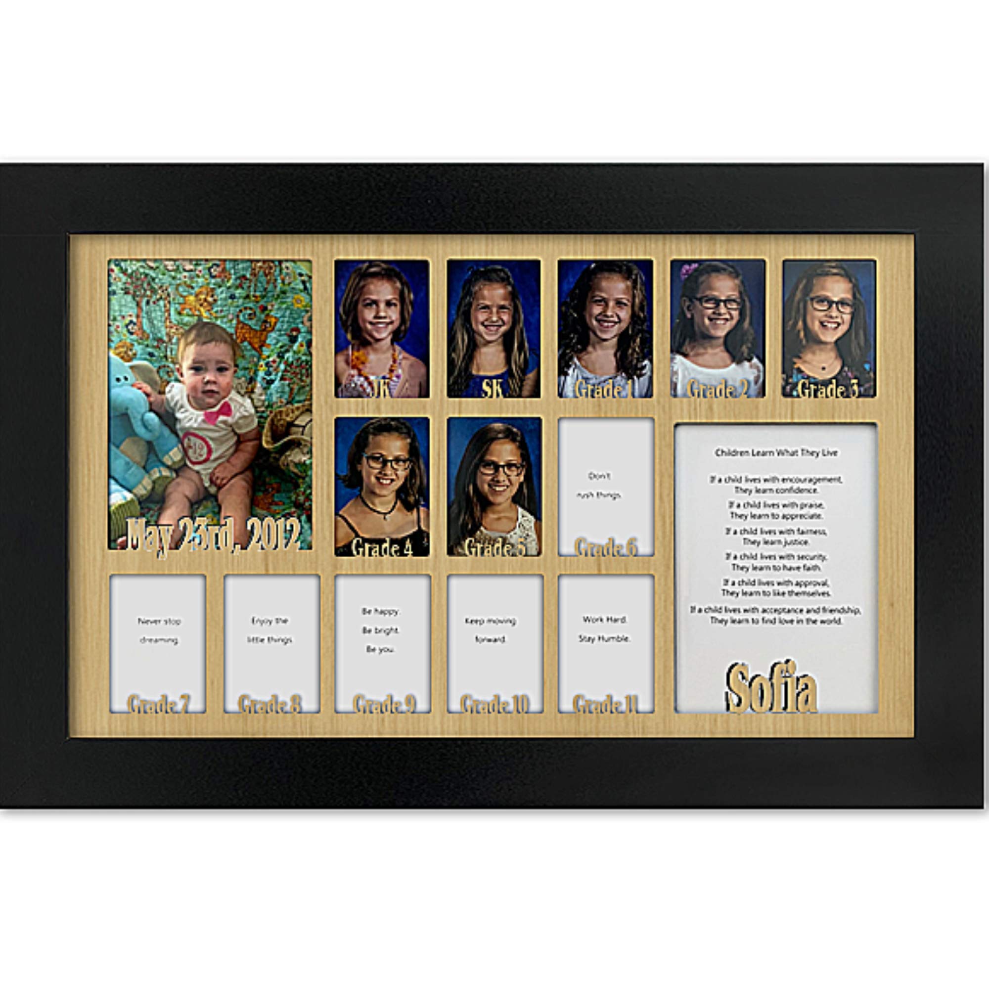 Personalized Northland School Years Picture Frame - Holds Twelve 2.5x3.5 & One 5x7 Photo - Custom Name Engraved - Modern Oak Mat Frame for JK SK to Graduation Memories - Perfect for Classroom Displays & Family Keepsakes