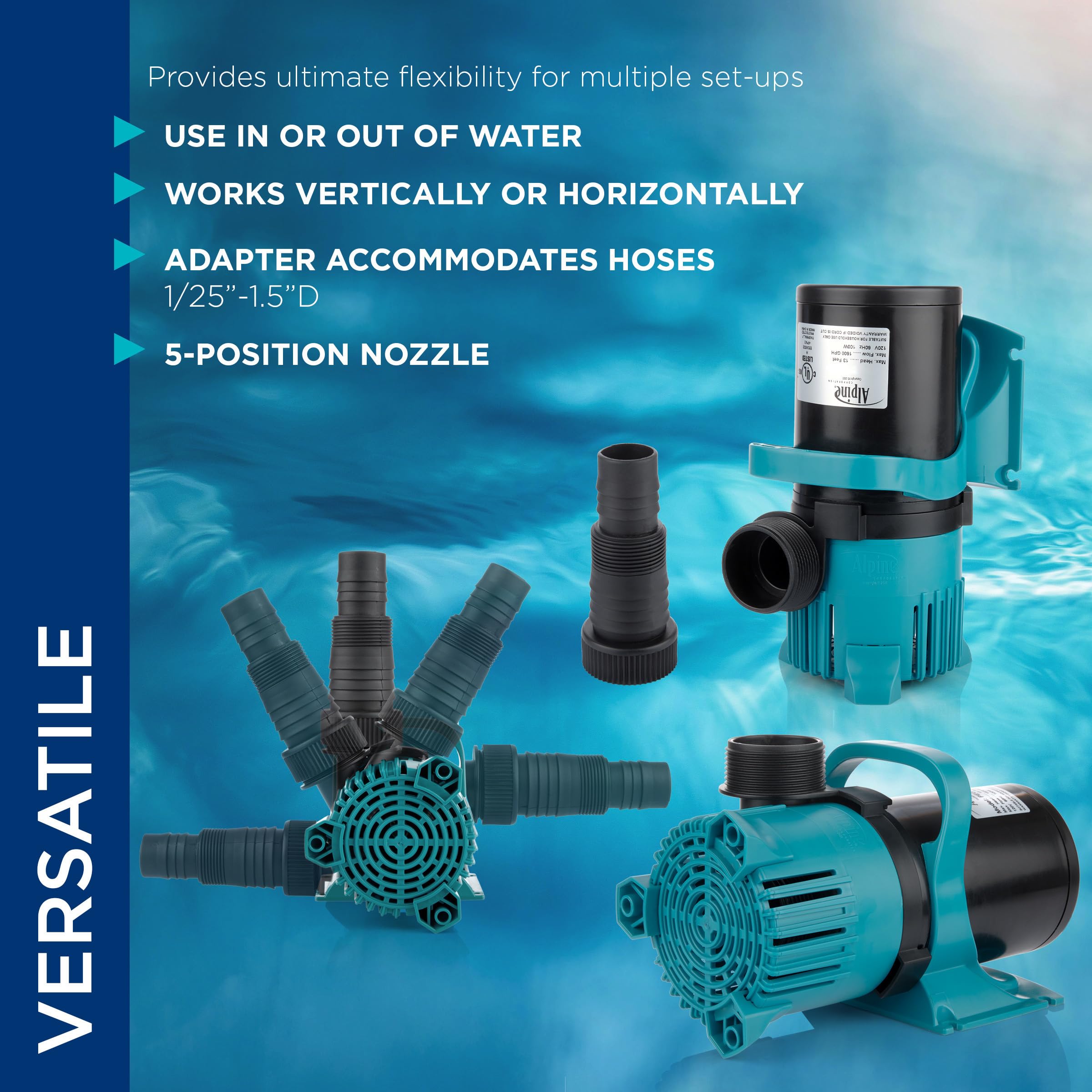 Alpine Corporation 3000 GPH Energy Efficient Water Pump - Submersible Pond Pump for Fountains, Waterfalls, Aquariums & Hydroponics | Perfect for Outdoor Garden Ponds & Indoor Water Features