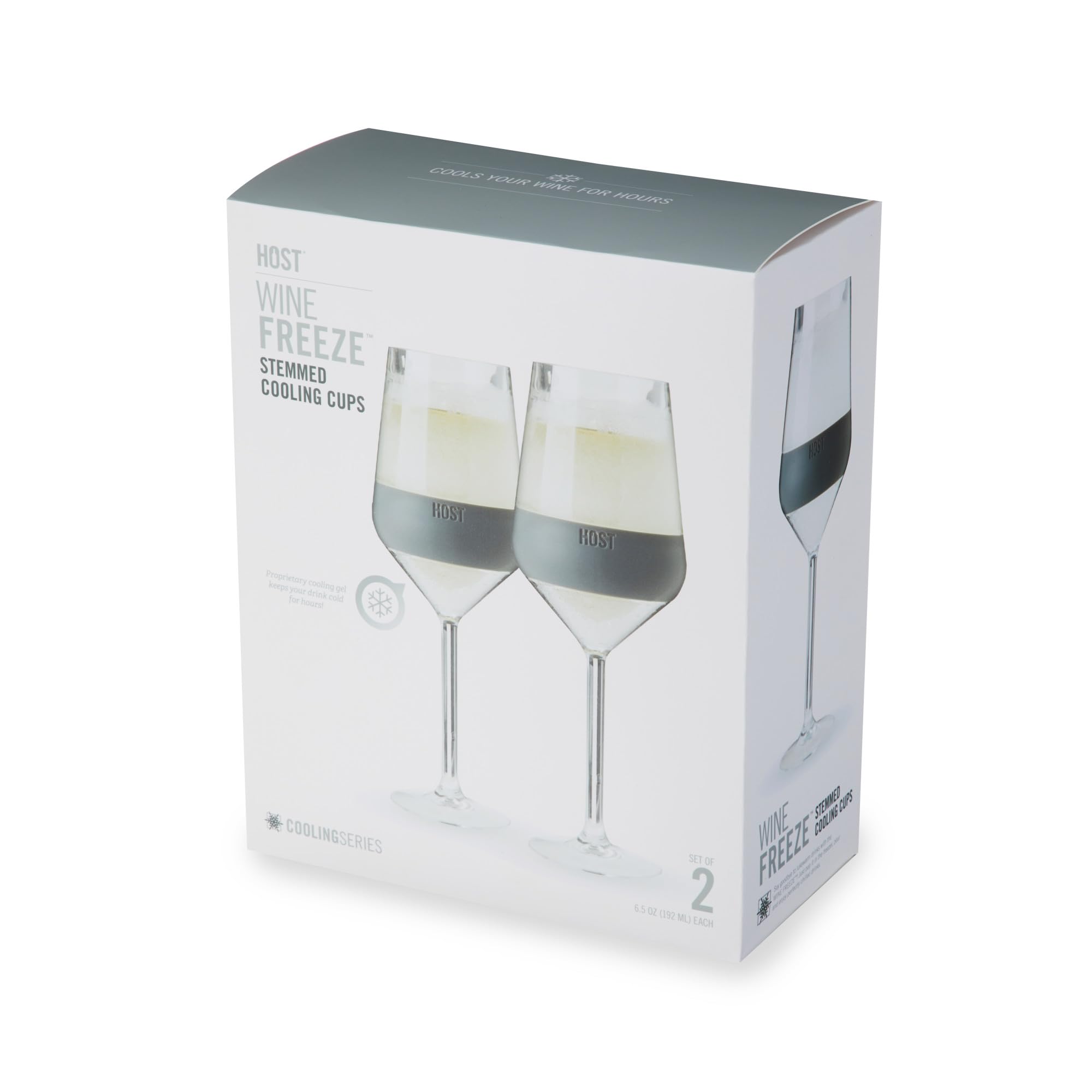 HOST Wine Freeze Stemmed Wine Glasses, 6.5oz Set of 2 Cooling Cups, Mother's Day Gifts for Wife, Mom Birthday Gifts, Women's Gifts, Gray – Perfect for Chilled Wine, Cocktails, and Outdoor Gatherings