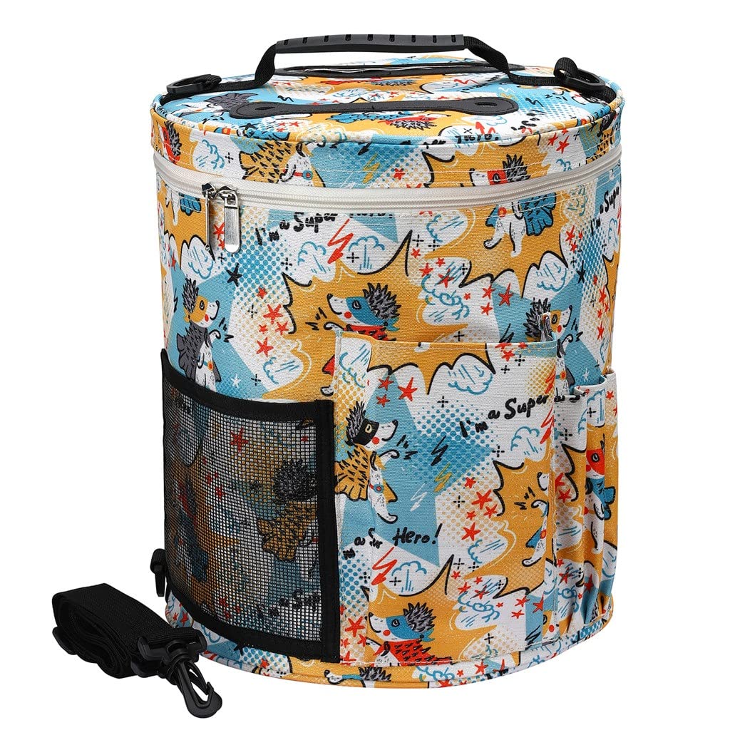 Large Yarn Knitting Tote Bag - Hedgehog Animal Design Yarn Storage Organizer for Crochet & Knitting Projects | Perfect for Crafters, DIY Enthusiasts & Yarn Lovers (Yellow, Size A)