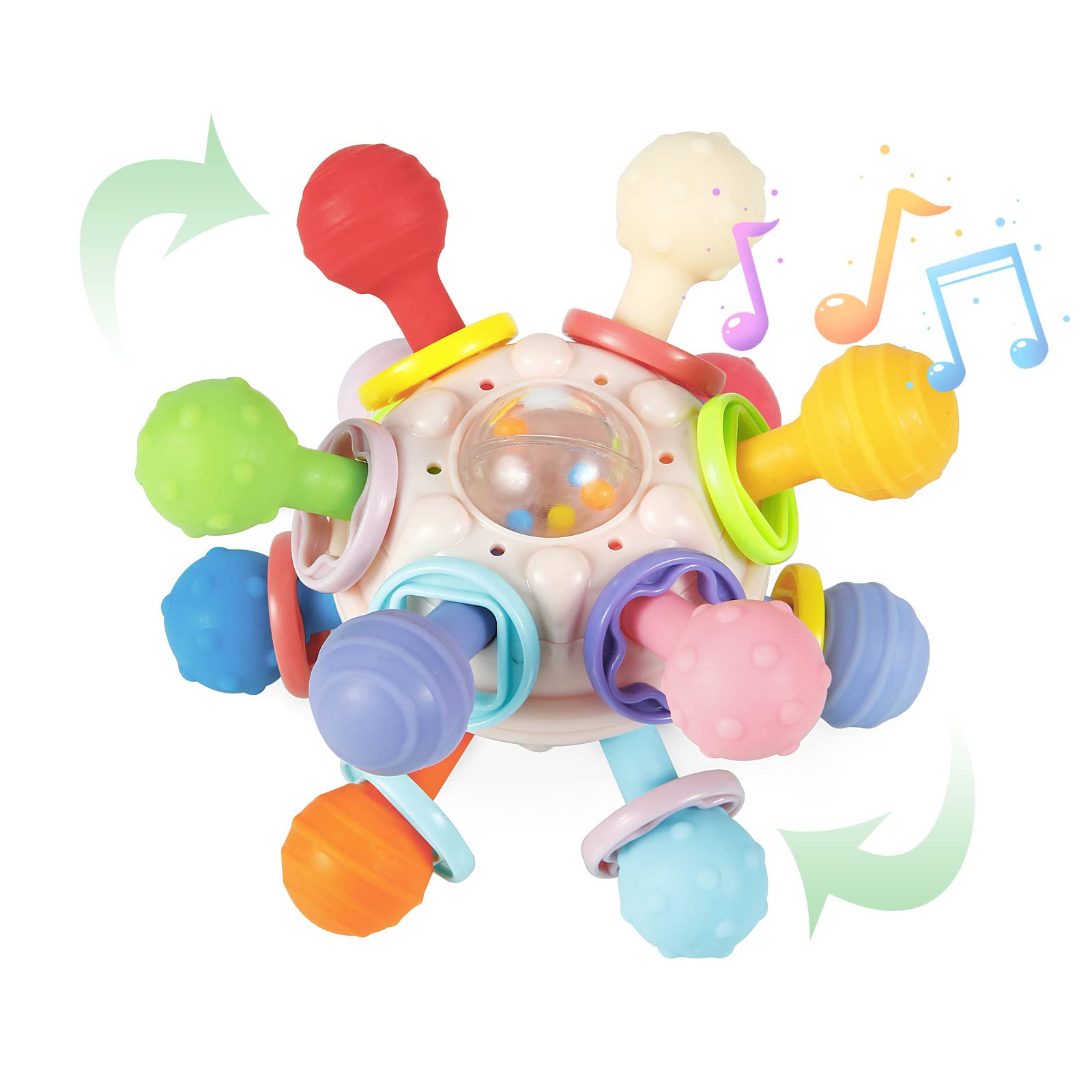 PandaEar Baby Sensory Toys for 0-12 Months - Soft Silicone Teething & Grasping Toy with Rattle, BPA-Free Infant Developmental Chew Ball | Perfect Baby Shower Gift & Soothing Teether for Newborns to Toddlers