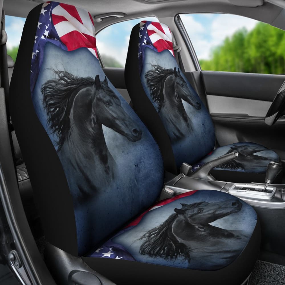 American Flag Wild Horse Car Seat Covers for Trucks & SUVs - Durable Neoprene Protection - Perfect for Road Trips & Patriotic Decor
