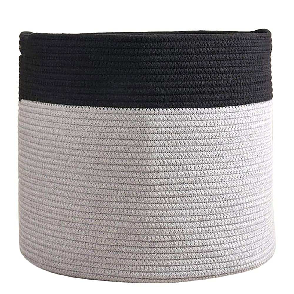 FDSF 15.8x15.8x13.8 Inch Rope Storage Basket - Baby Laundry Hamper, Nursery Organizer Bin in Black & Grey | Perfect for Baby Clothes, Toys & Home Decor Organization