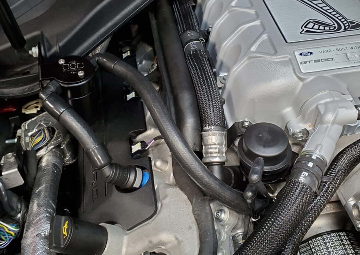 J&L Oil Separator 3.0 - Compatible with 2020-2022 Ford Mustang GT500 (Passenger Side, Black) | High Performance Oil Catch Can for Engine Protection & Reduced Carbon Buildup | Ideal for Track Days & High-Performance Driving