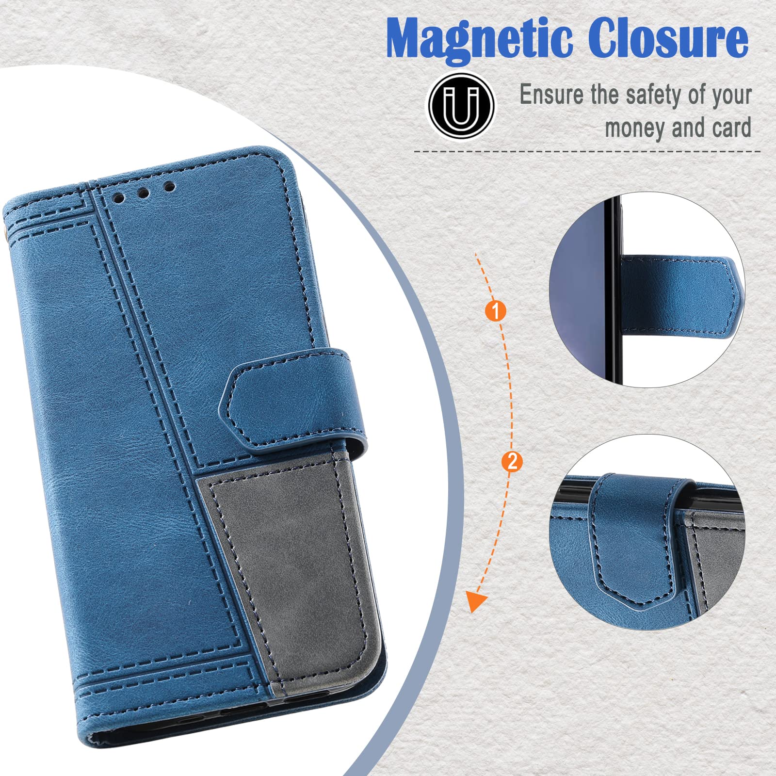 Premium PU Leather Magnetic Wallet Case for Moto G Stylus 5G 2022 - Shockproof TPU Bumper & Card Slots | Perfect for Work, Travel & Everyday Protection (Blue)