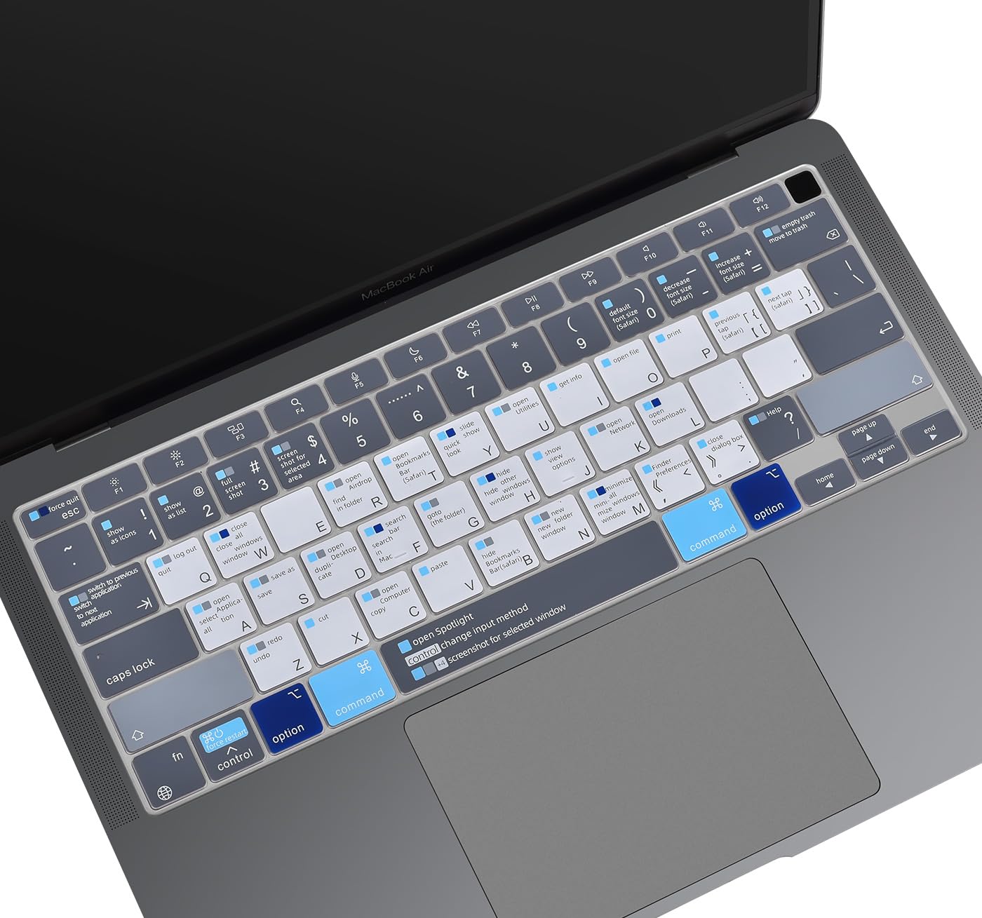 Silicone Keyboard Cover for MacBook Air 13 inch 2020 (A2337 M1 A2179) with Touch ID - Magic Keyboard Skin with Mac OS Shortcut Keys (Blue & White) - Perfect for Work, Study & Travel Protection