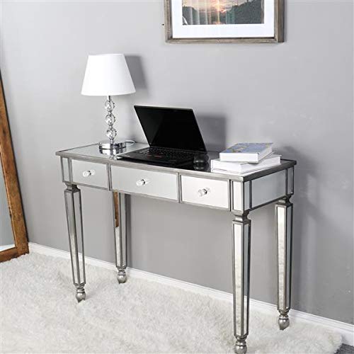 Silver Blingage Mirrored Desk with 3 Drawers - 106x38x76.5cm Modern Console Table for Bedroom, Living Room & Entryway Decor