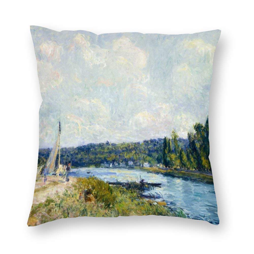 Farmhouse Throw Pillow Covers Set of 4 - 18x18 Inch Outdoor Decorative Cushion Covers with Alfred Sisley Painting Design - Perfect for Sofa, Patio, Porch & Living Room Decor