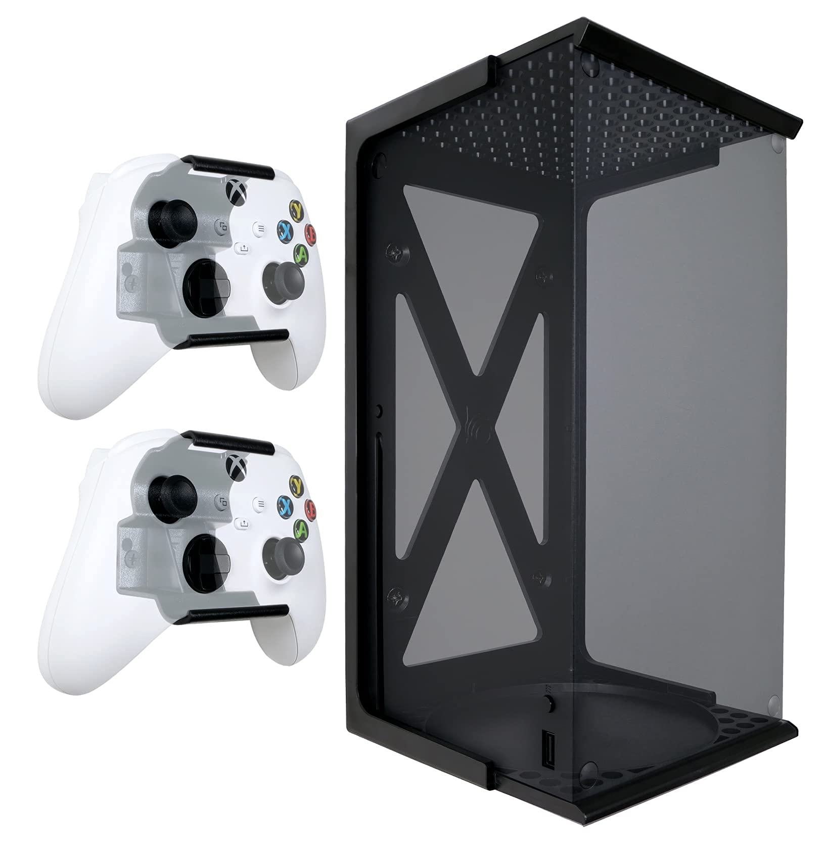 Xbox Series X Wall Mount with Controller Holder - Signature X Design, Black - UK Made - Perfect for Gaming Room Setup & Space Saving Organization