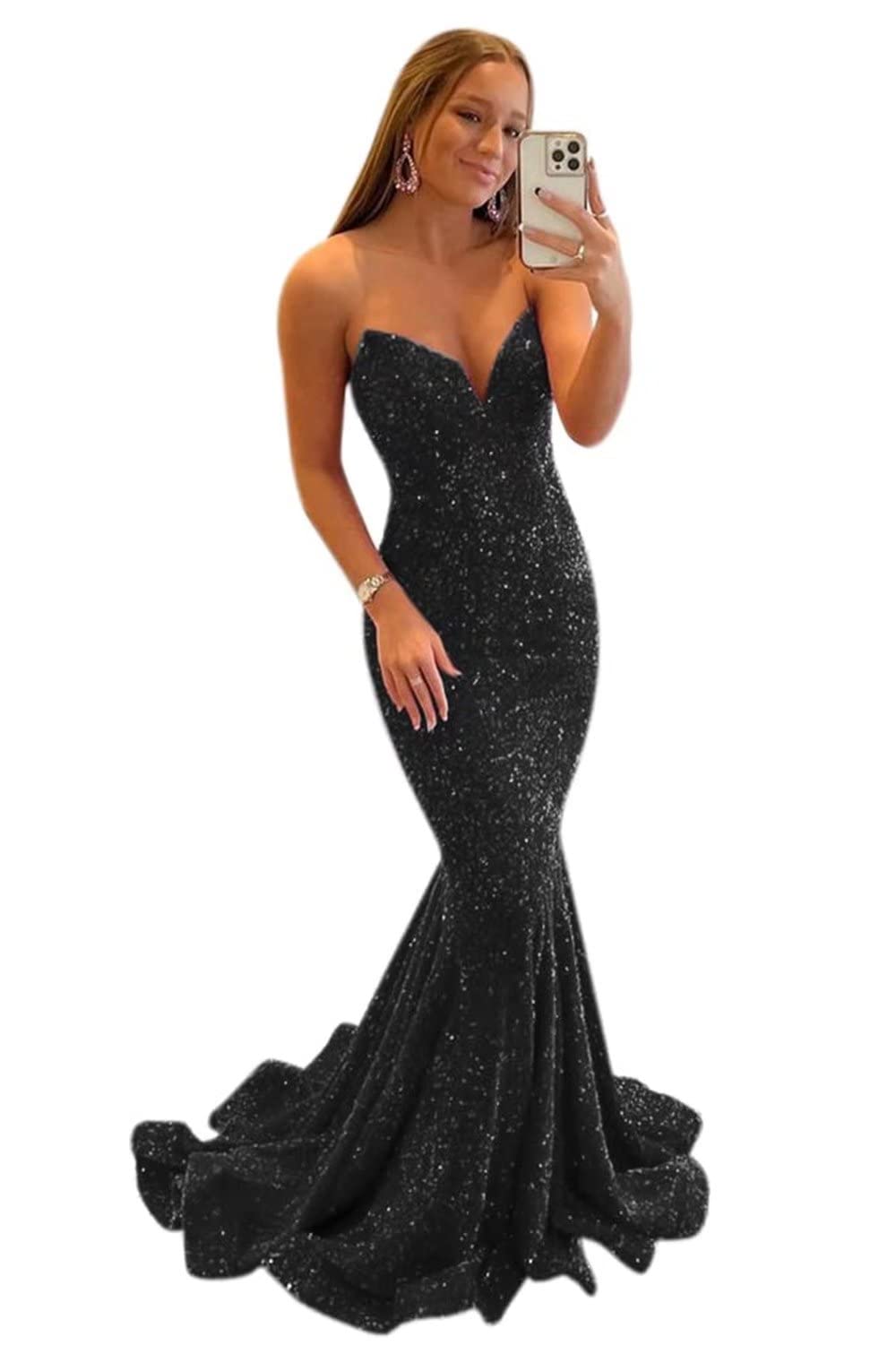 Sparkly Sequins Prom Dresses for Women - Mermaid Long Sexy Sweetheart Formal Evening Gowns | Perfect for Homecoming, Wedding Party & Special Occasions