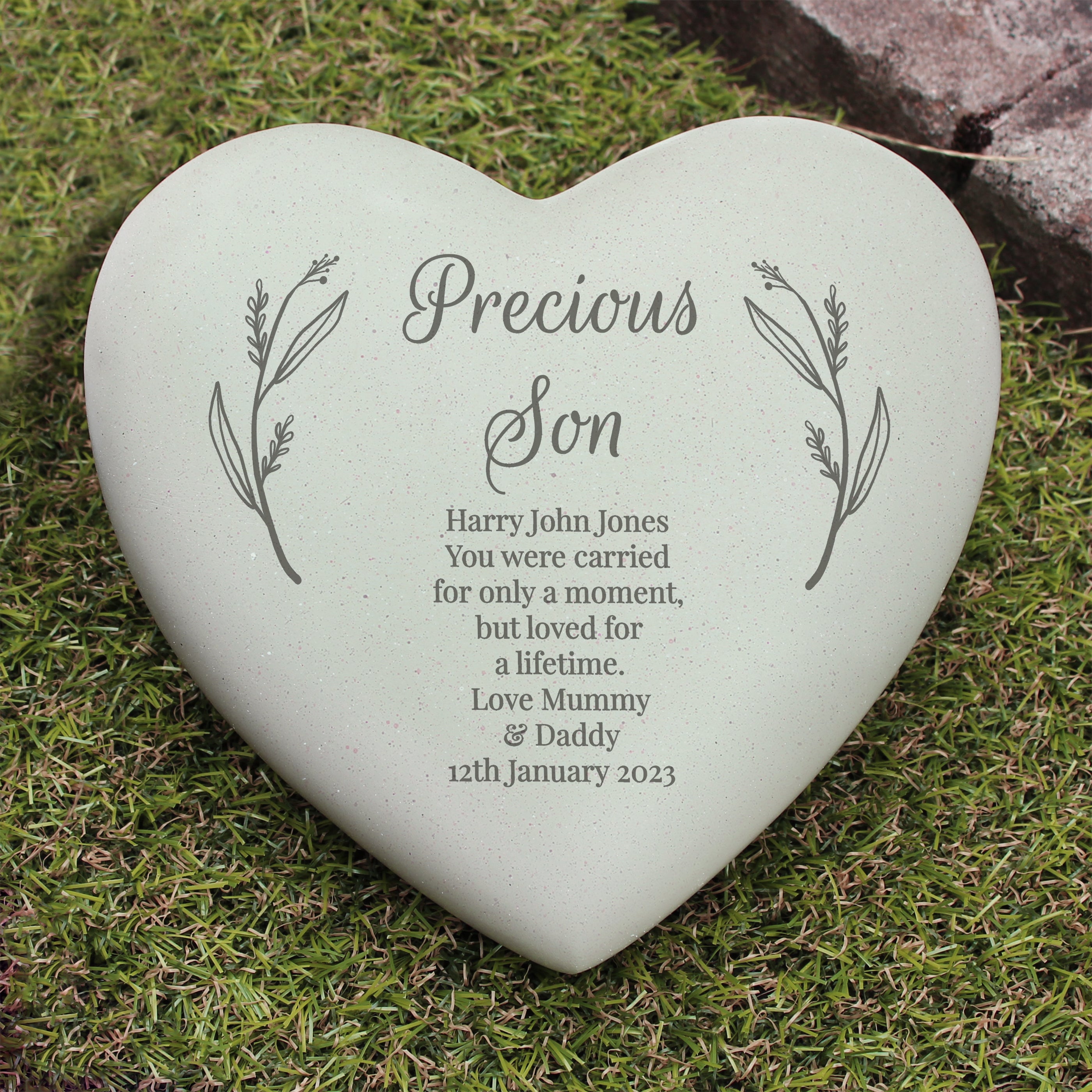 Personalized Heart-Shaped Memorial Grave Marker - Custom Engraved with Free Text - Perfect for Cemetery, Garden, or Home Memorial Displays