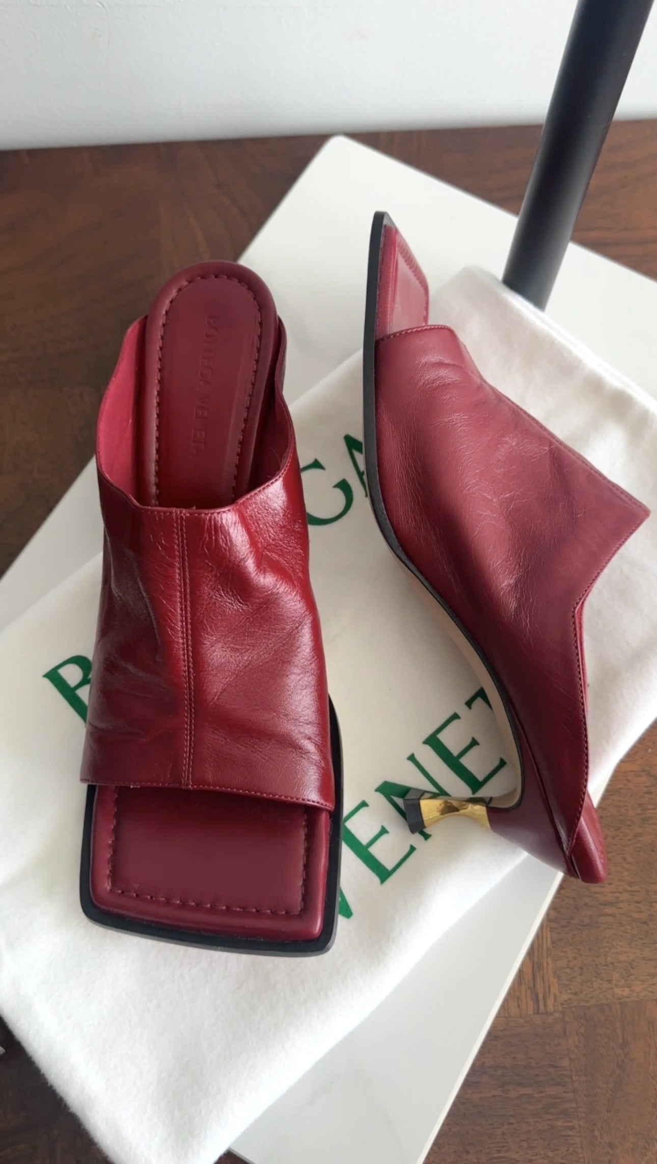 Bottega Veneta Burgundy Glove Leather Mule with Metal Heel - Size 39 | Luxurious Italian Designer Shoes for Women | Perfect for Evening Parties, Weddings & Special Occasions