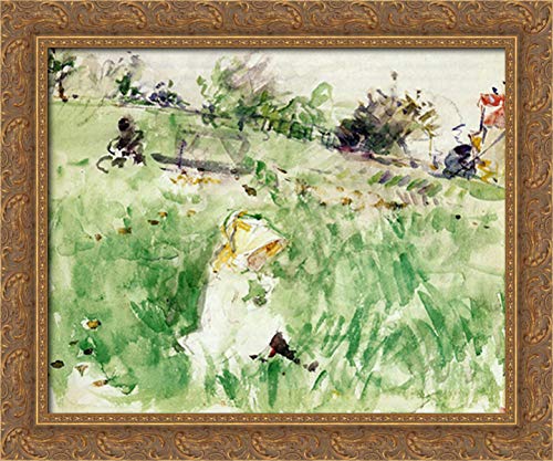 Berthe Morisot Little Girl Sitting on the Grass 24x20 Inch Gold Ornate Wood Framed Canvas Art Print - Perfect for Nursery, Bedroom, and Living Room Wall Decor