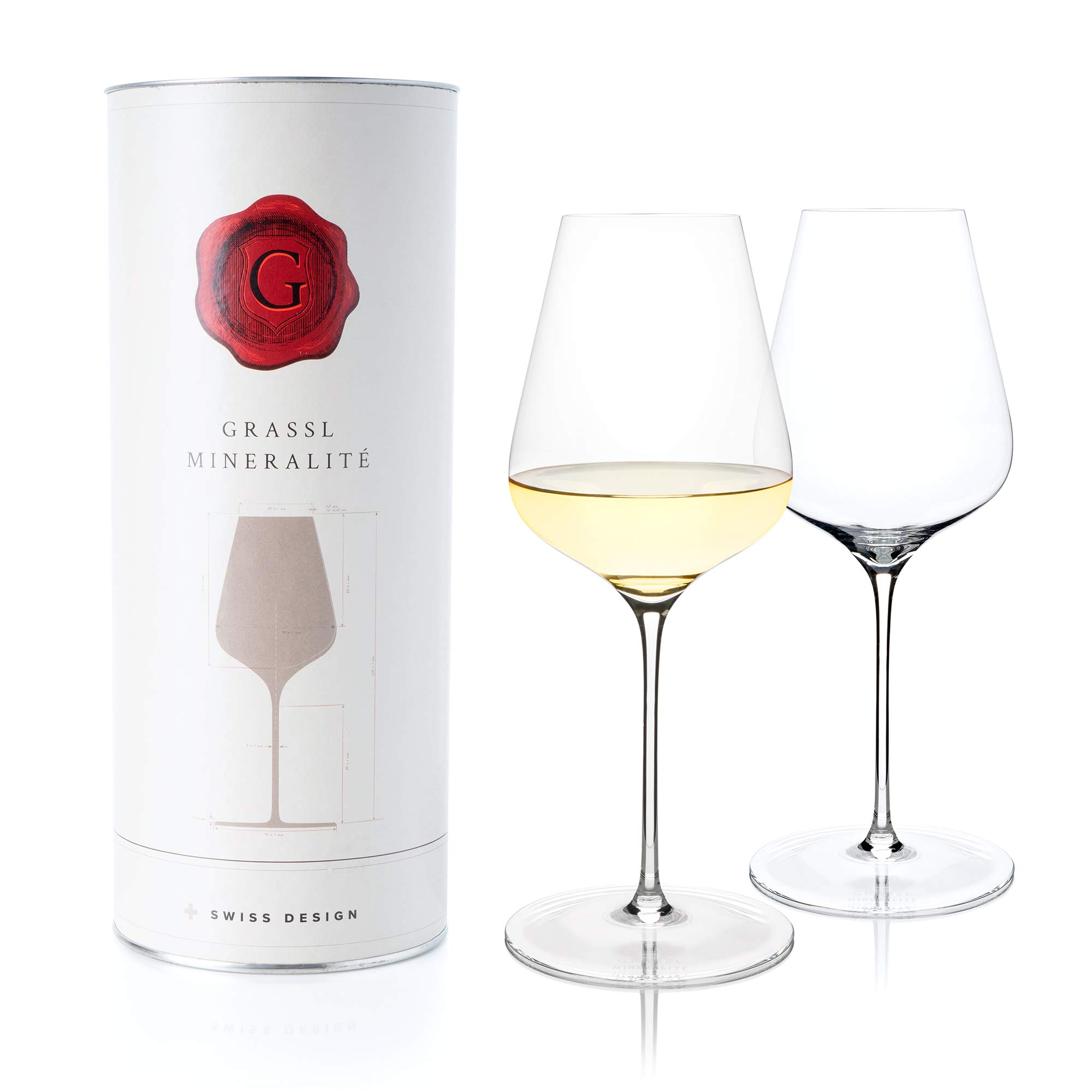 Premium Hand-Blown Crystal Wine Glasses Set of 2 - Elegant Grassl Mineralité Wine Glasses for White Wine & Champagne | Perfect for Dinner Parties, Weddings & Special Occasions