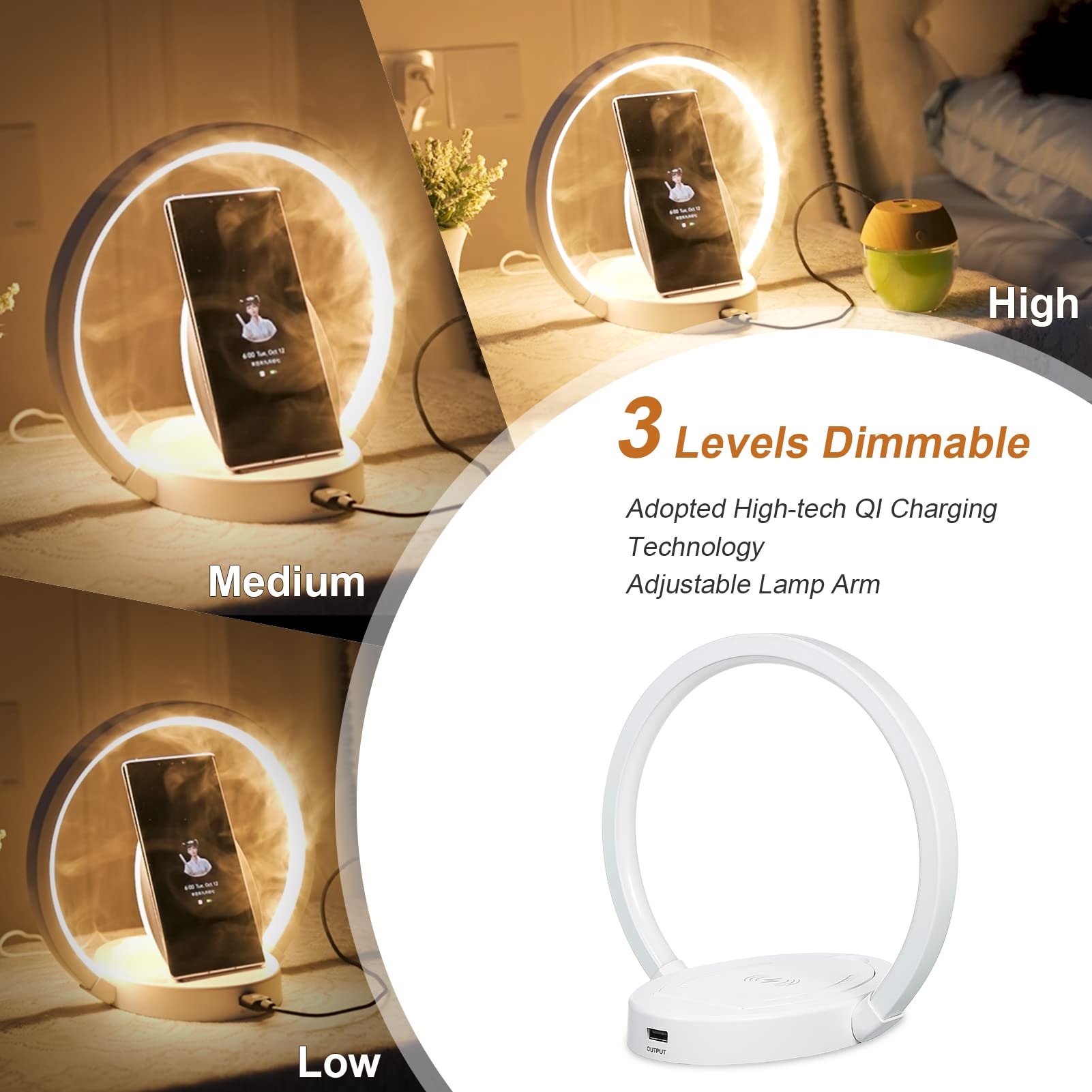 Wireless Charging LED Desk Lamp with 3-Level Dimmable Brightness & Adjustable Light Angle - Touch Control Bedside Reading Light for Office, Home, Study Room | Perfect for Night Reading, Working & Phone Charging