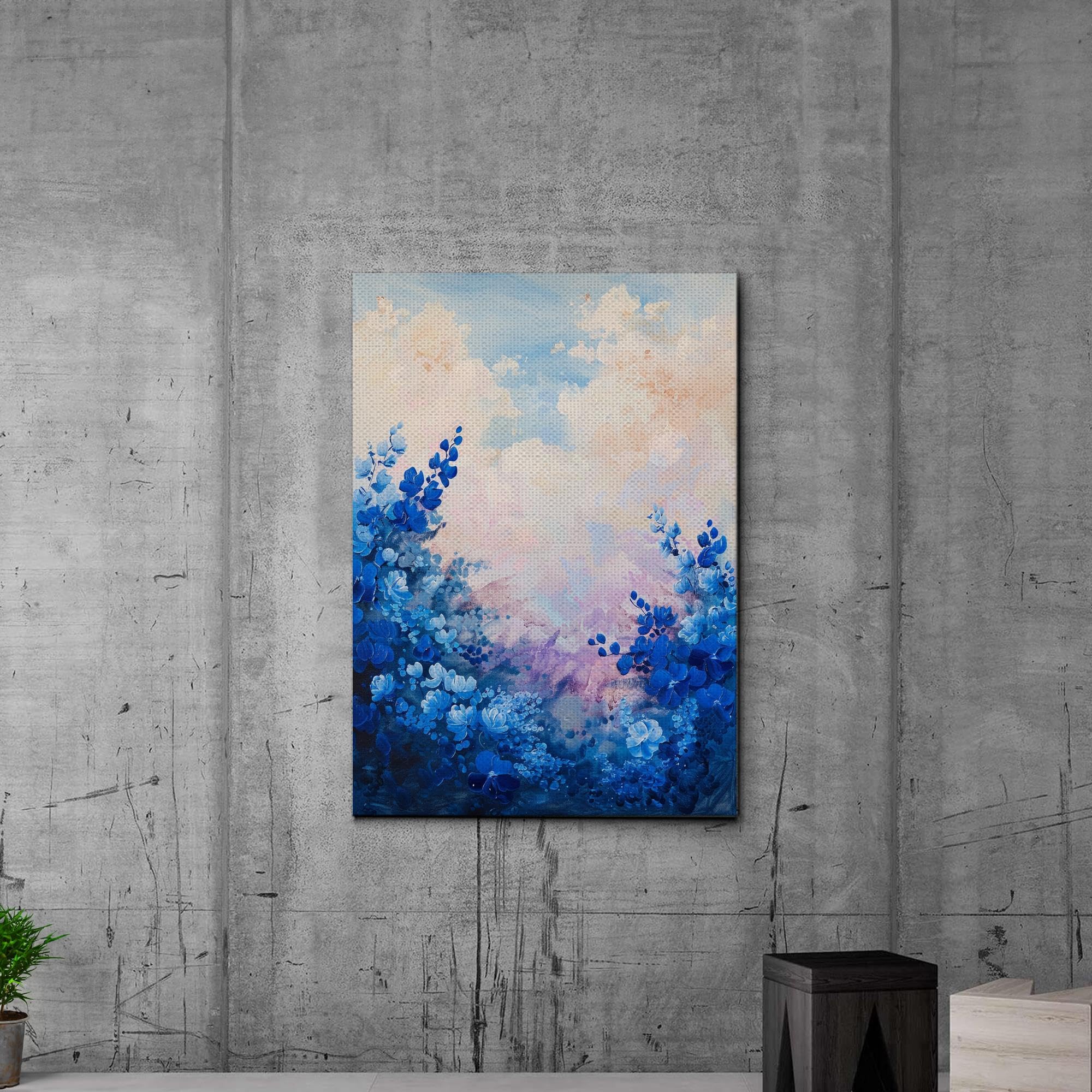 Abstract Purple Orchid Flower Canvas Art - Floral Wall Decor with Mountain Sunset Glow - Handmade Canvas Prints for Living Room, Bedroom & Office Decoration