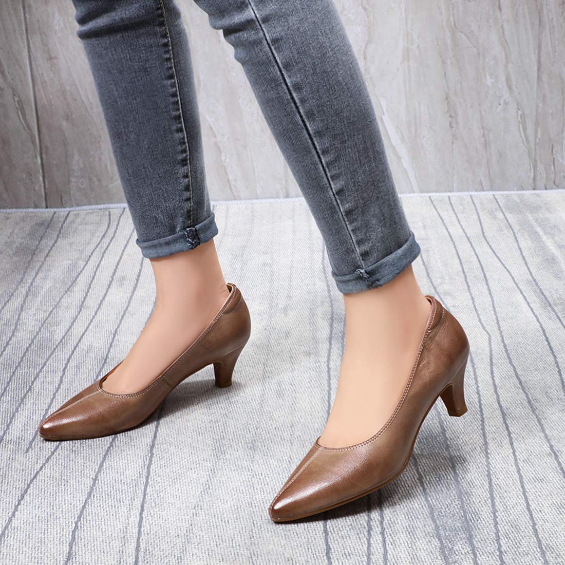 Women's Leather Pumps - Pointed Toe Medium Heel Dress Shoes for Office & Professional Women | Comfortable Work Shoes for Business, Wedding & Formal Occasions
