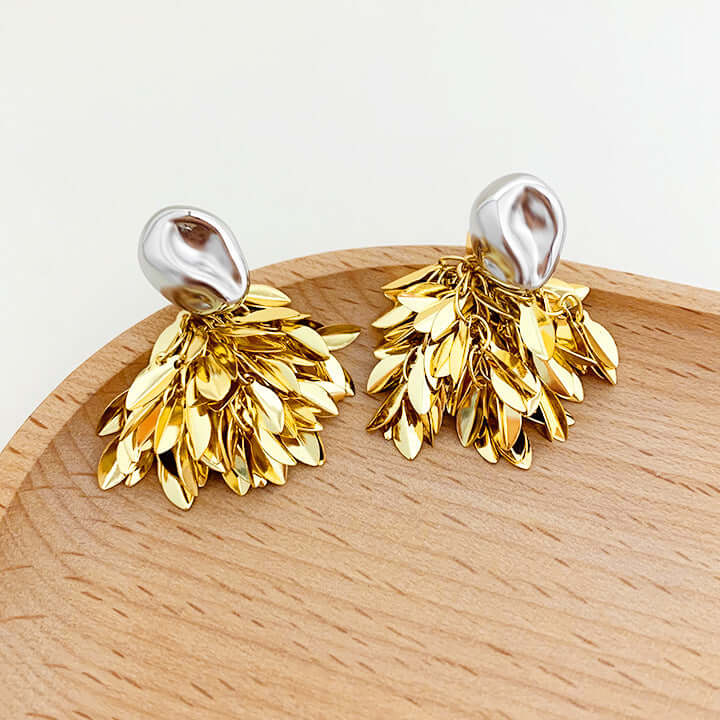 Gold and Silver 2-Way Leaf Fringe Drop Earrings Set | Elegant Dangle Earrings for Women | Perfect for Parties, Weddings & Date Nights