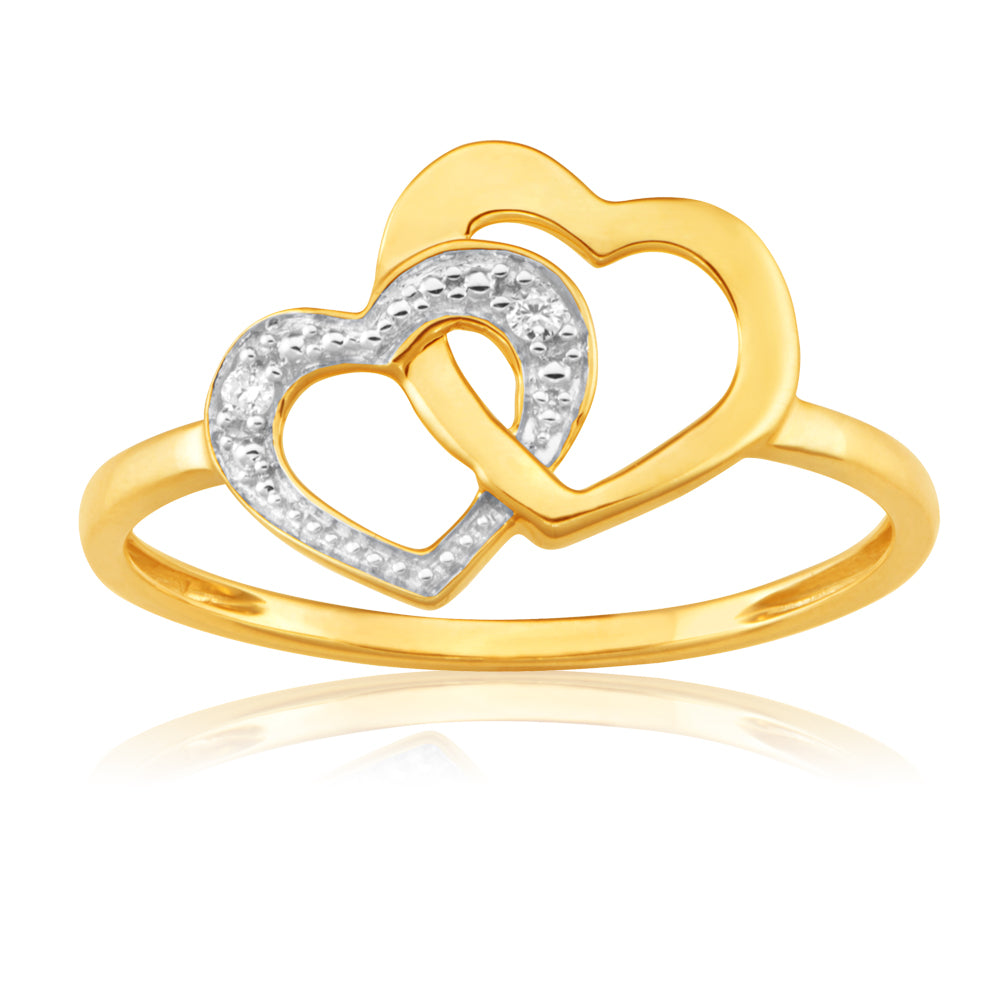 9ct Superb Yellow Gold 2 Diamonds Ring for Women - Elegant Wedding, Engagement & Anniversary Jewelry Gift - Perfect for Special Occasions & Romantic Moments