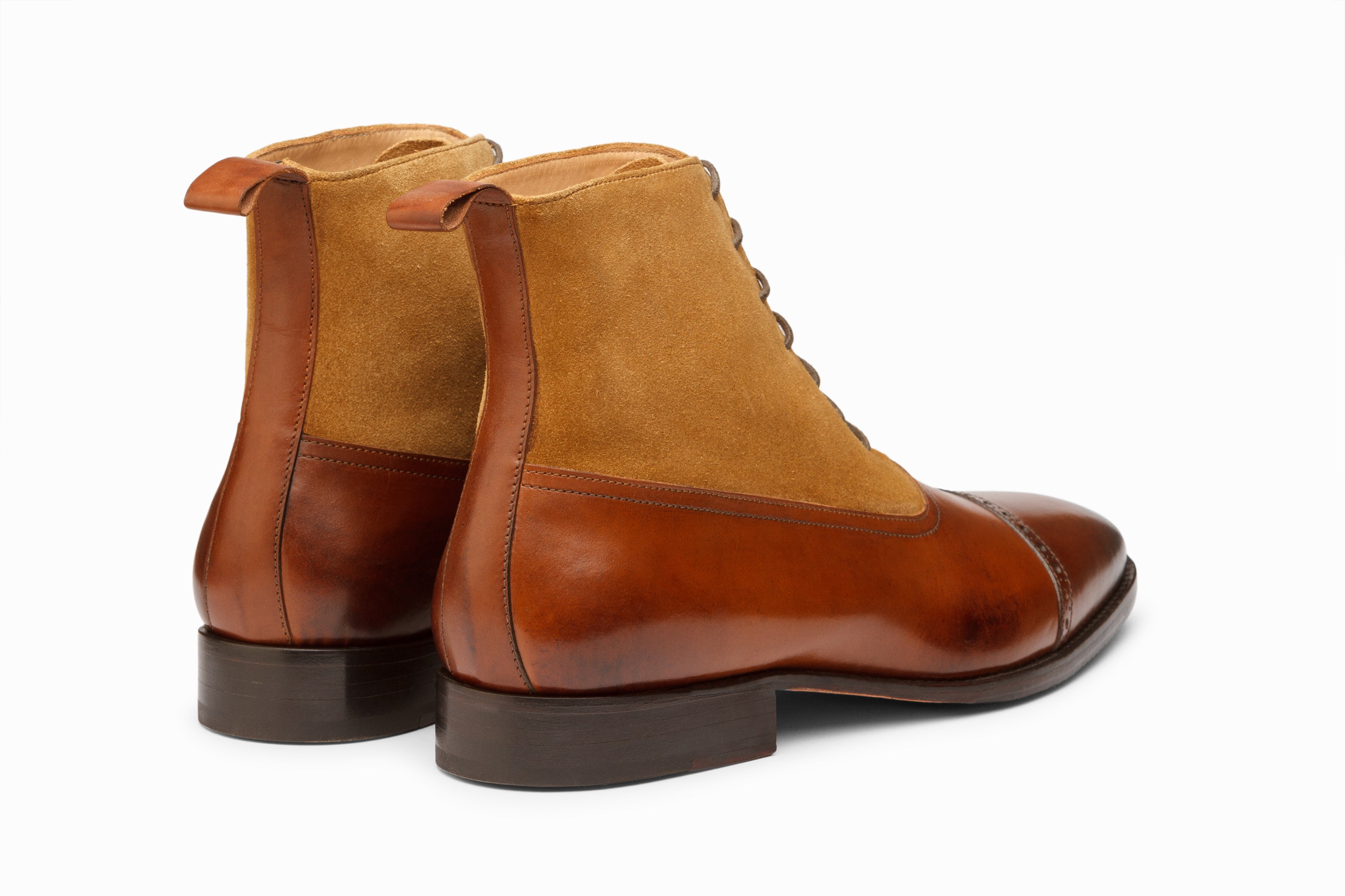 Two Tone Balmoral Leather Boots for Men - Brown & Camel Suede Dress Shoes | Formal & Business Casual Wear | Office, Wedding & Special Occasion Footwear