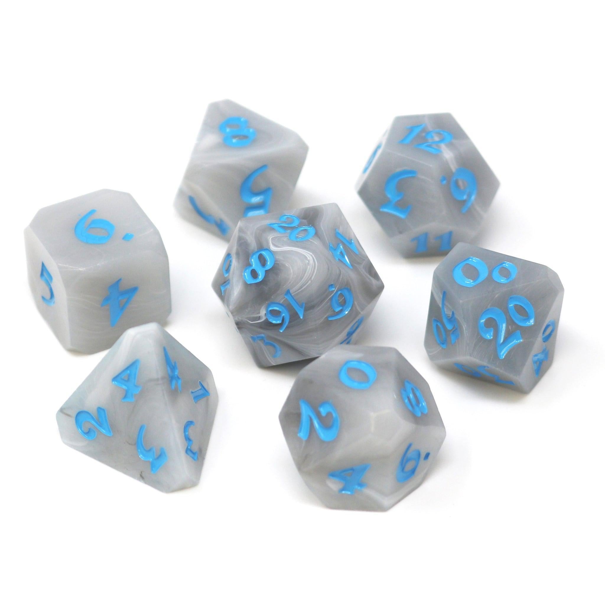 Avalore Talisman Mist with Light Blue - 7 Die RPG Set for Tabletop Gaming, Dungeons & Dragons, and Fantasy Role-Playing Adventures