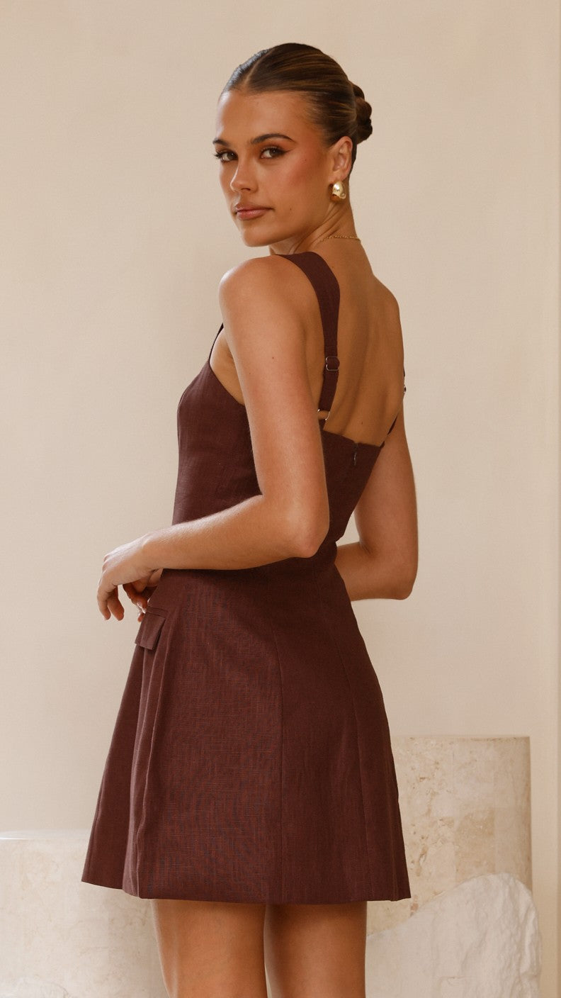 Hilarie Mini Dress for Women - Elegant Brown Summer Casual Dress for Party, Date Night & Vacation