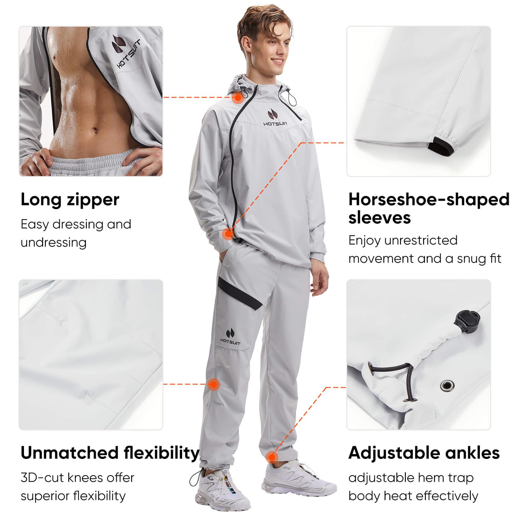 HOTSUIT High-Tech Men's Sauna Suit Sweat Jacket - Temperature Sensitive, Machine Washable Workout Gear for Weight Loss & Detox - Perfect for Gym, Running & Home Fitness Training