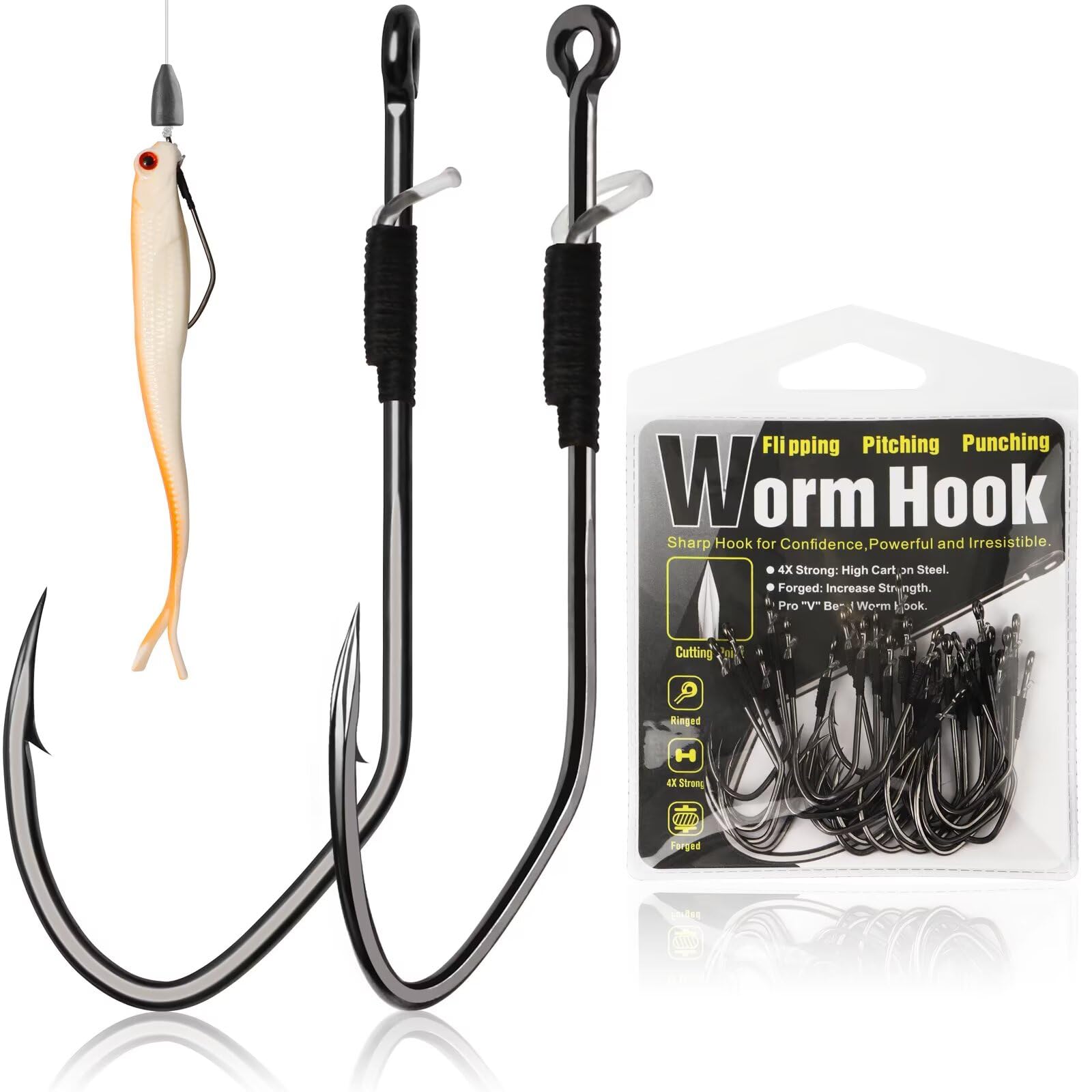 Dovesun Weedless Fishing Hooks 30PCS - Bass Fishing Hooks for Wacky Rig & Texas Rig - Freshwater & Saltwater Worm Hooks (1/0, 2/0, 3/0) - Ideal for Bass, Trout, and Panfish in Lakes & Rivers