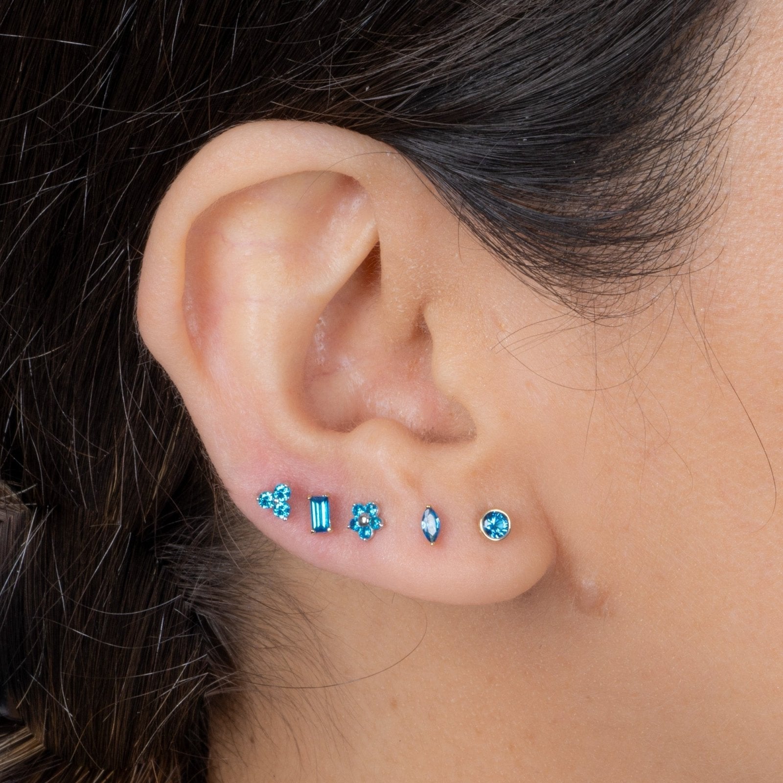 14K Yellow Gold Round Blue Topaz Stud Earrings - Bezel Set Flat Back for Comfort - Perfect for Everyday Wear, Gifts & Special Occasions