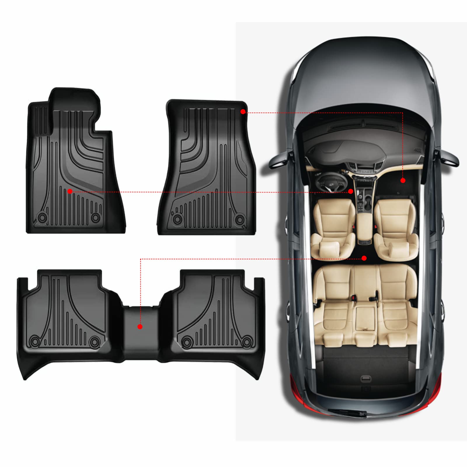 TTX LIGHTING All-Weather TPE Floor Mats for Toyota CHR 2018-2022 - Front & Rear Row Custom Fit Car Mats - Durable, Non-Slip, Waterproof Automotive Interior Accessories - Perfect for Daily Commute, Road Trips and Winter Protection