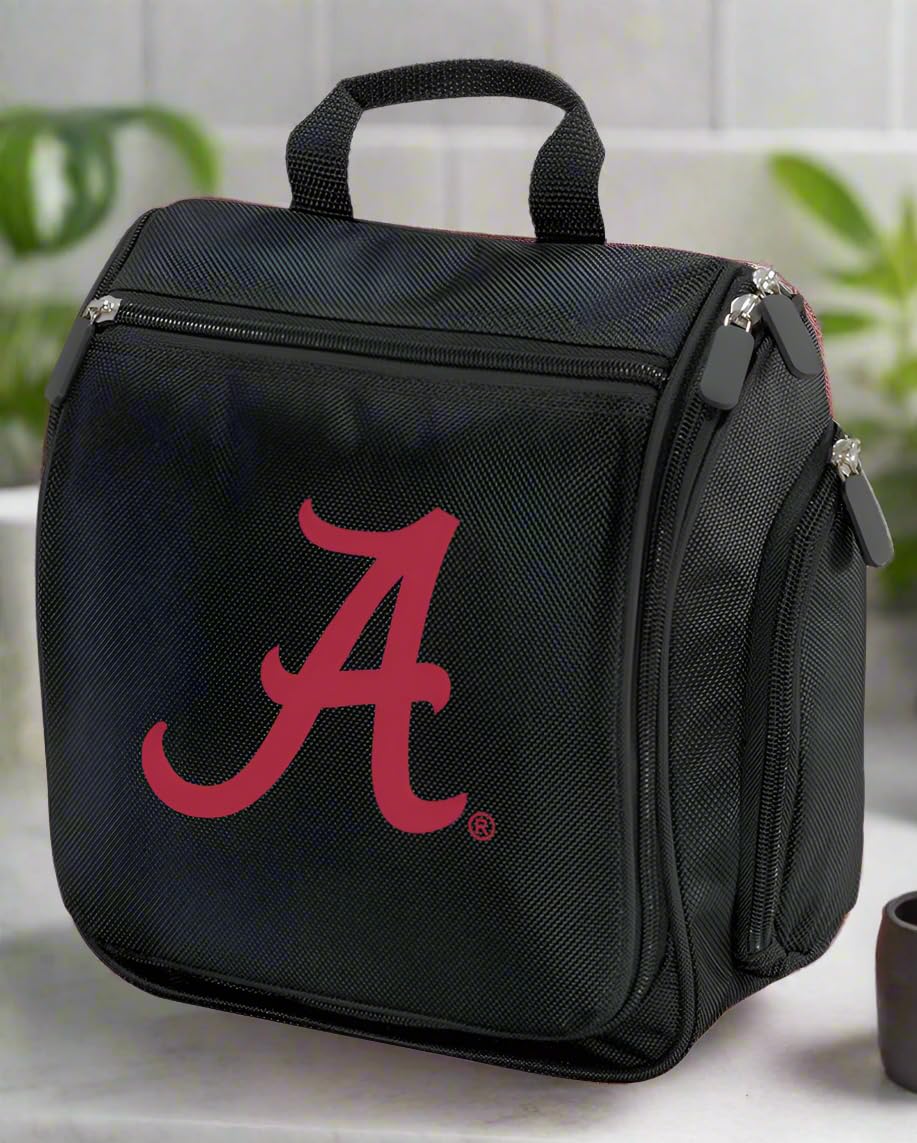 Alabama Crimson Tide Travel Toiletry Bag - Hanging Men's Shaving Kit for College Students & Fans (Black with A Logo) - Perfect for Dorm, Gym & Weekend Getaways