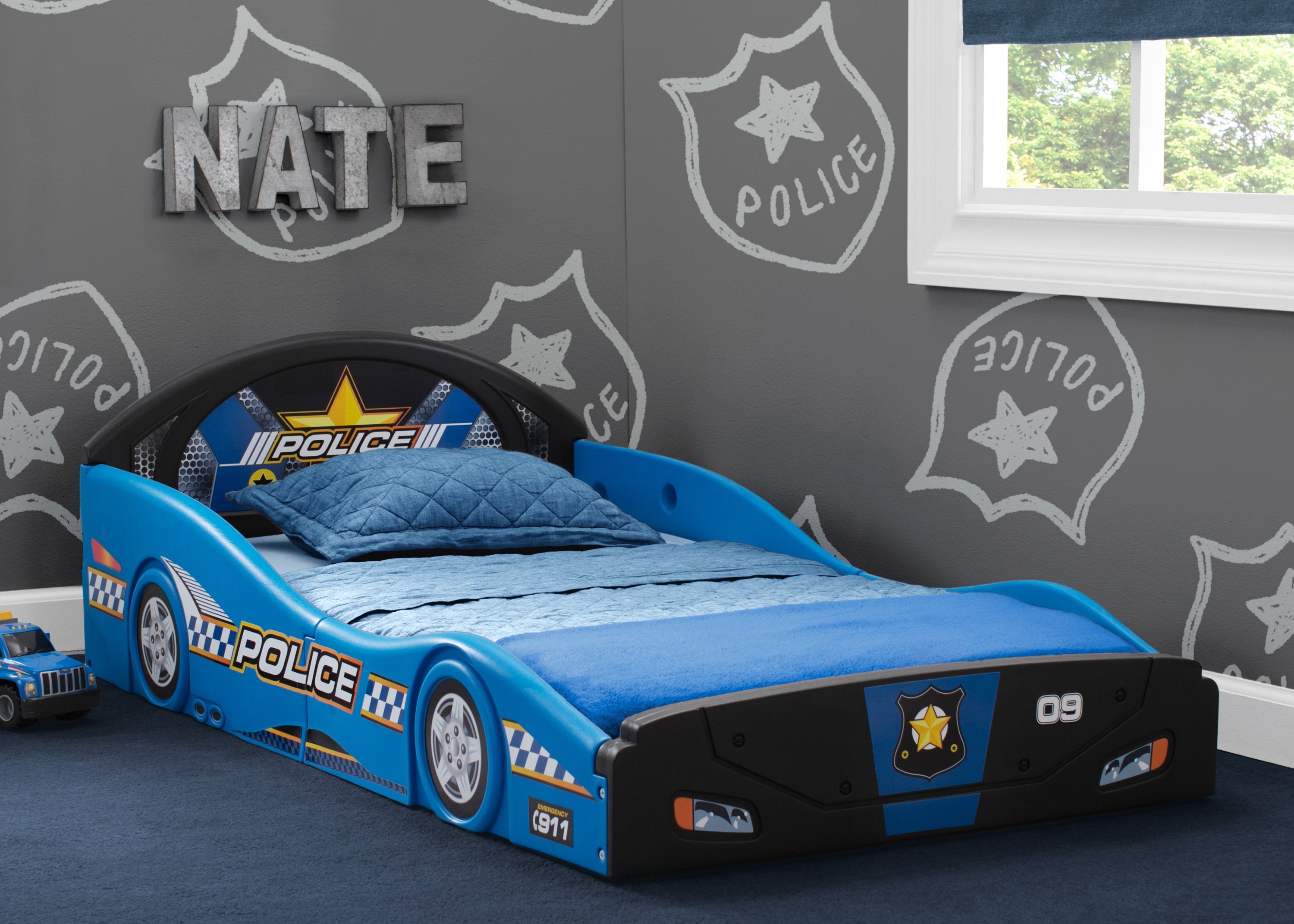 Police Car Plastic Toddler Bed for Boys & Girls - Safe Sleep and Play Bed for Kids - Perfect for Nursery, Daycare, or Playroom